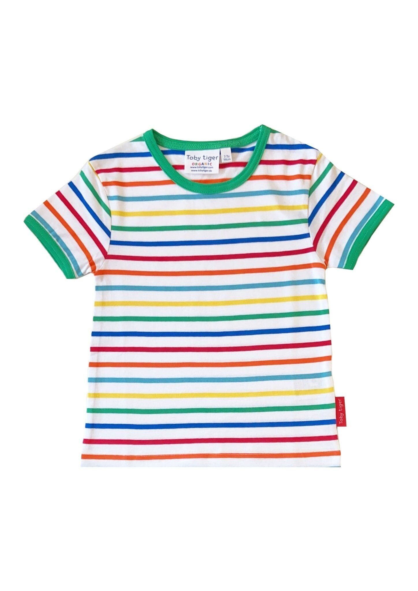 T-shirt ecologica a righe arcobaleno verde