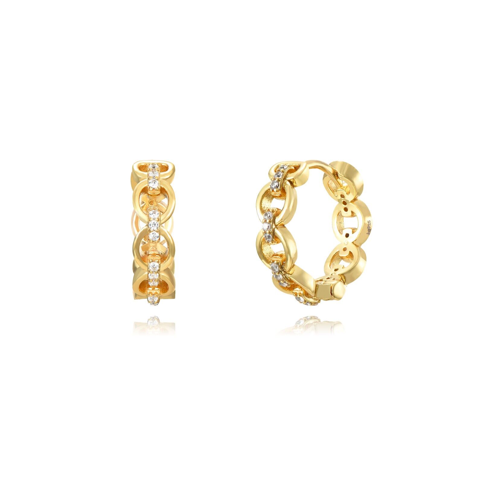 Aros de eslabones en Plata y circonitas -Flor de Menta