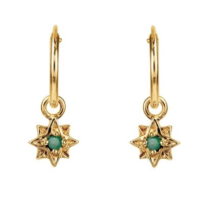 Guiding north star hoop earrings - gold emerald1