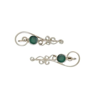 FREE SPIRIT GEMSTONE EAR CLIMBER EARRINGS - GREEN ONYX__default