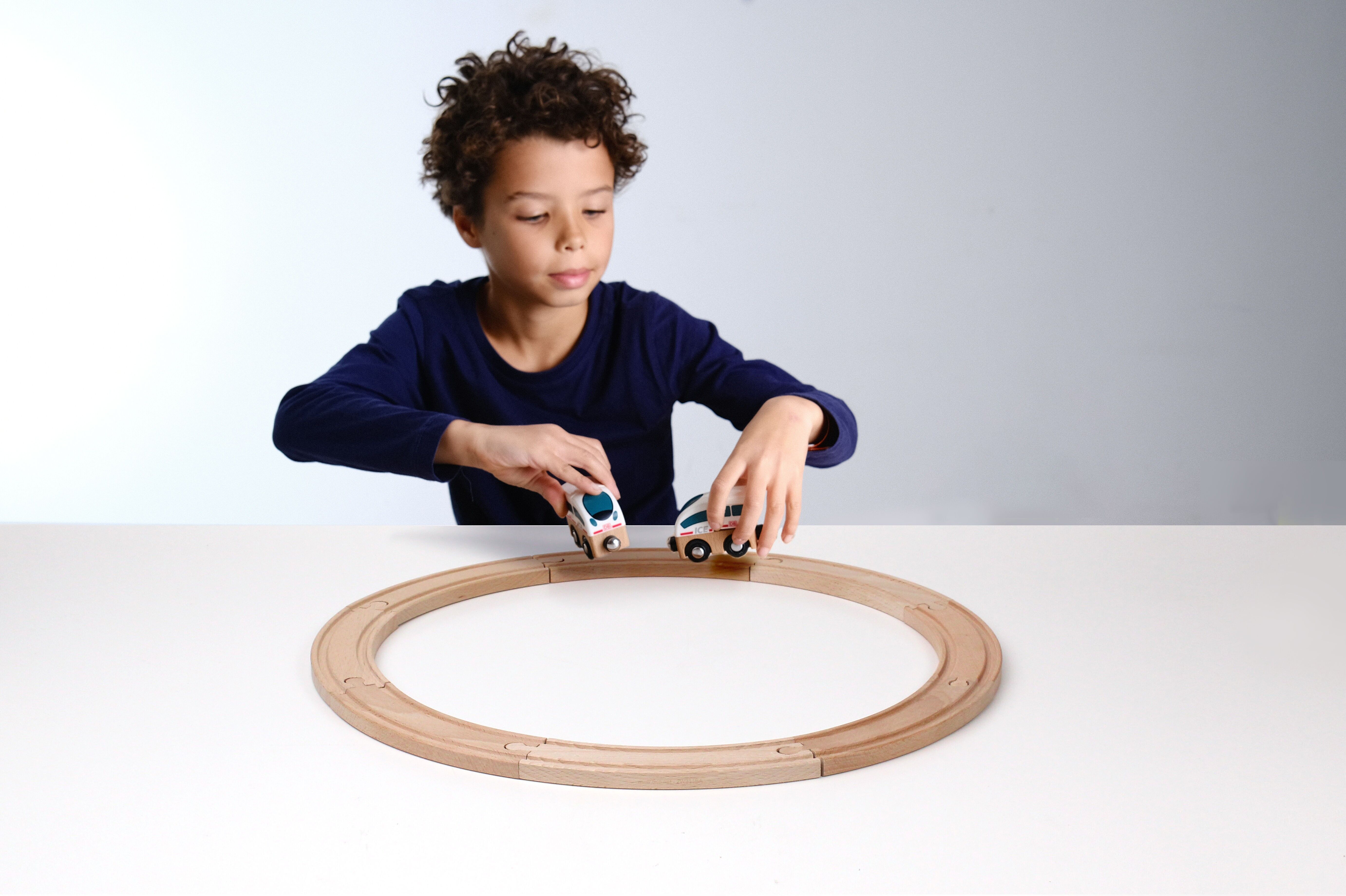 Ferrovia Noppi - 8 grandi curve. Compatibile con binari in legno.Costruisci la spirale o l'elica ferroviaria