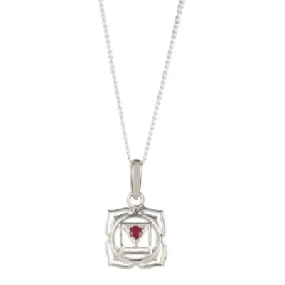 Root chakra necklace - silver__ruby / 32" link chain