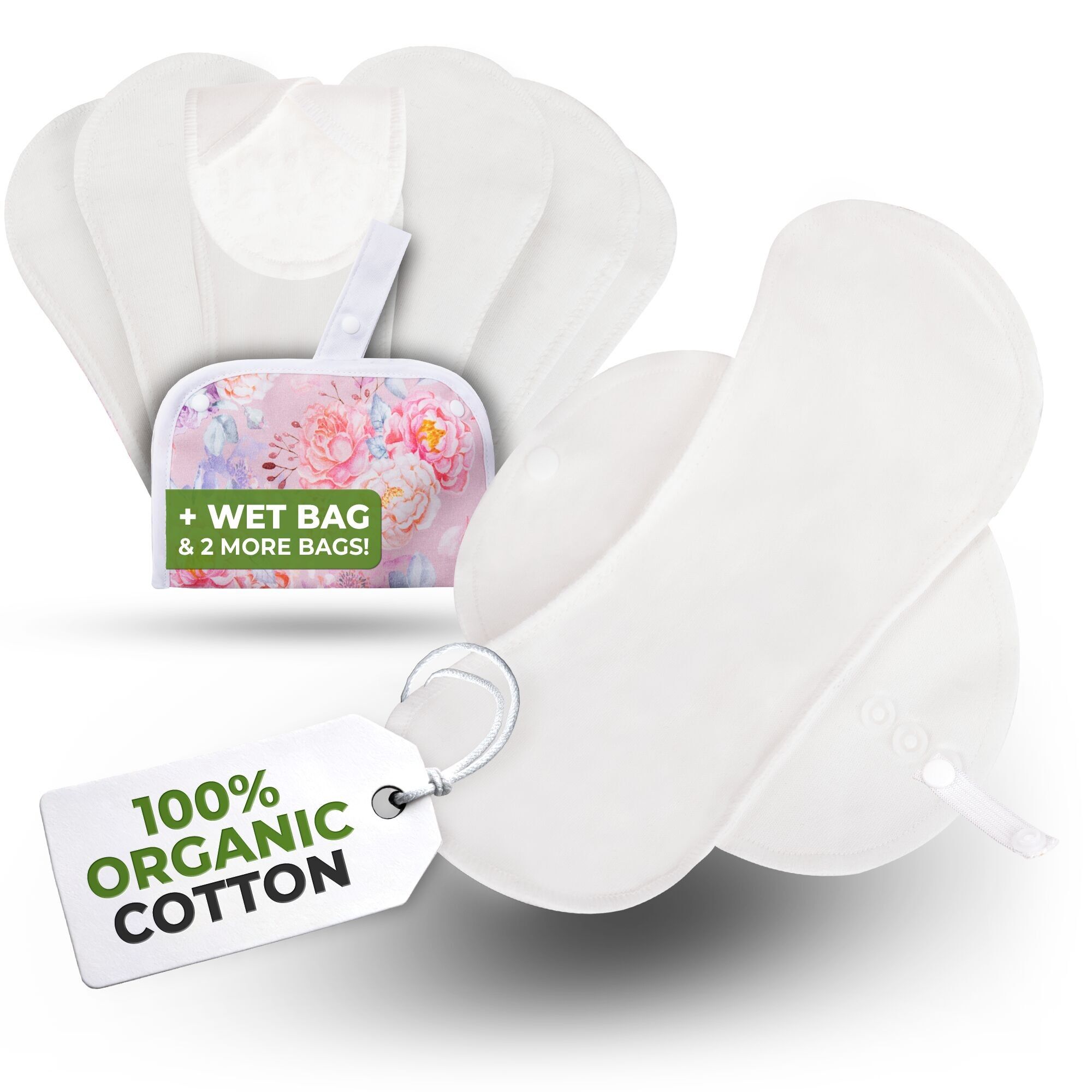 Salvaslip riutilizzabili EcoComfort in cotone biologico per donne e adolescenti (medio, confezione da 7) - Bianco semplice