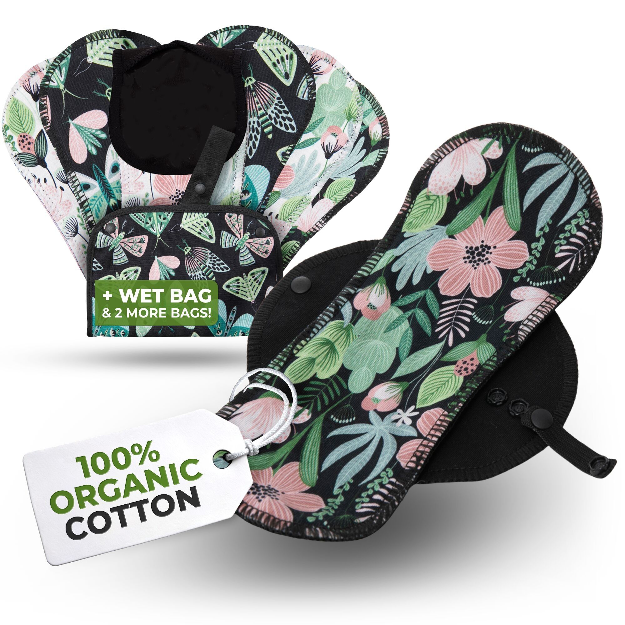 Salvaslip riutilizzabili EcoComfort in cotone biologico per donne e adolescenti (medio, confezione da 7) - Evergreen