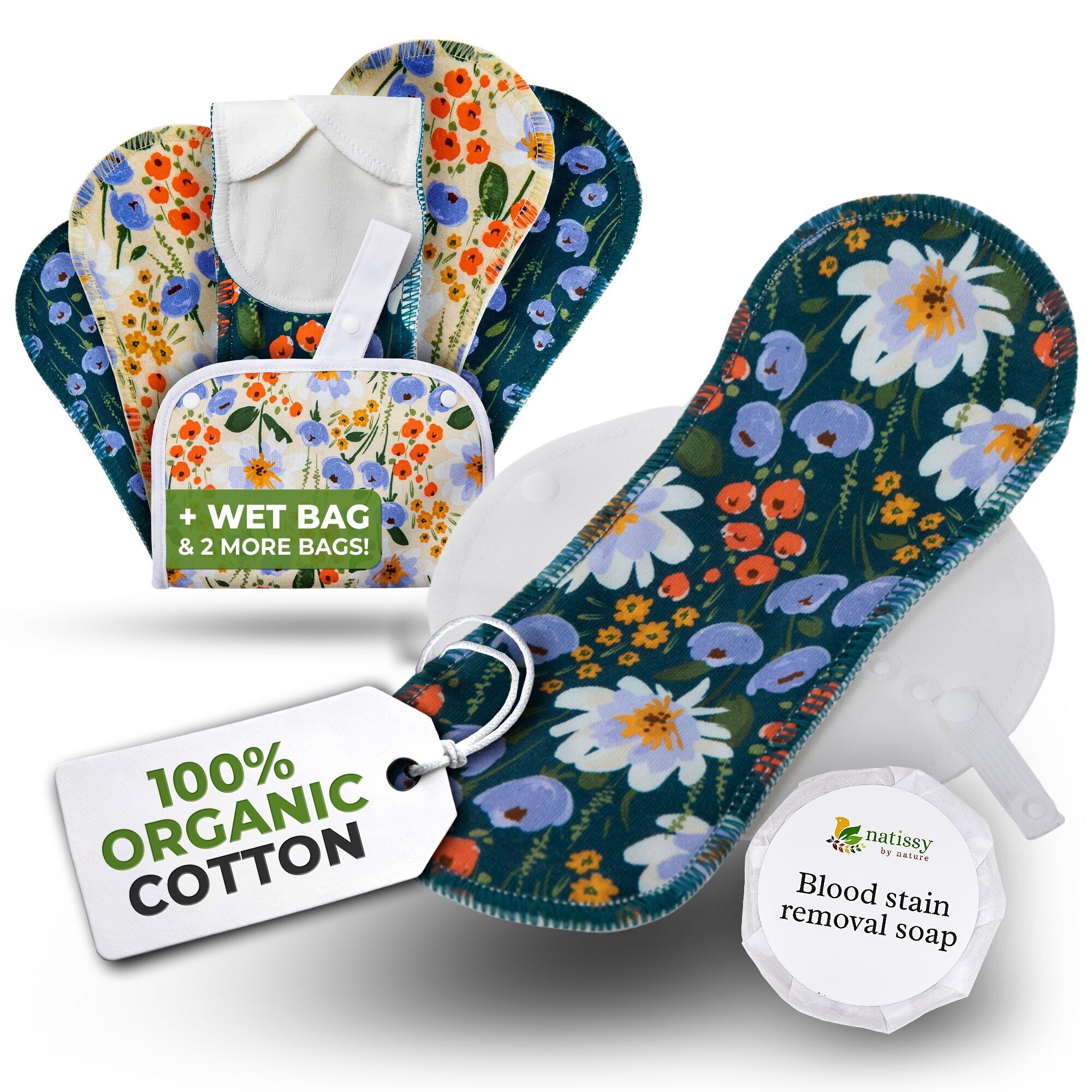 Assorbenti riutilizzabili EcoComfort in cotone biologico per flusso leggero (S+M, confezione da 6) - Blush