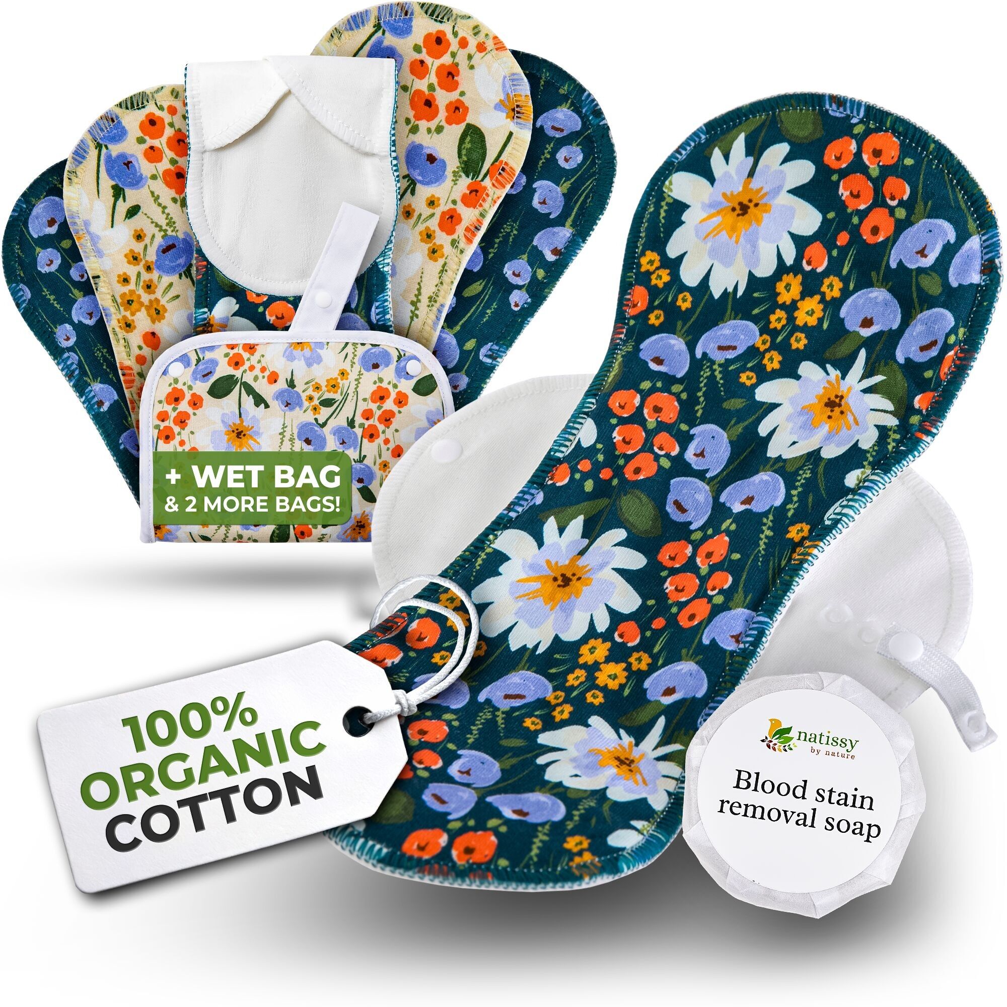 Assorbenti riutilizzabili EcoComfort in cotone biologico per flusso abbondante e incontinenza (L+XL, confezione da 6) - Blush