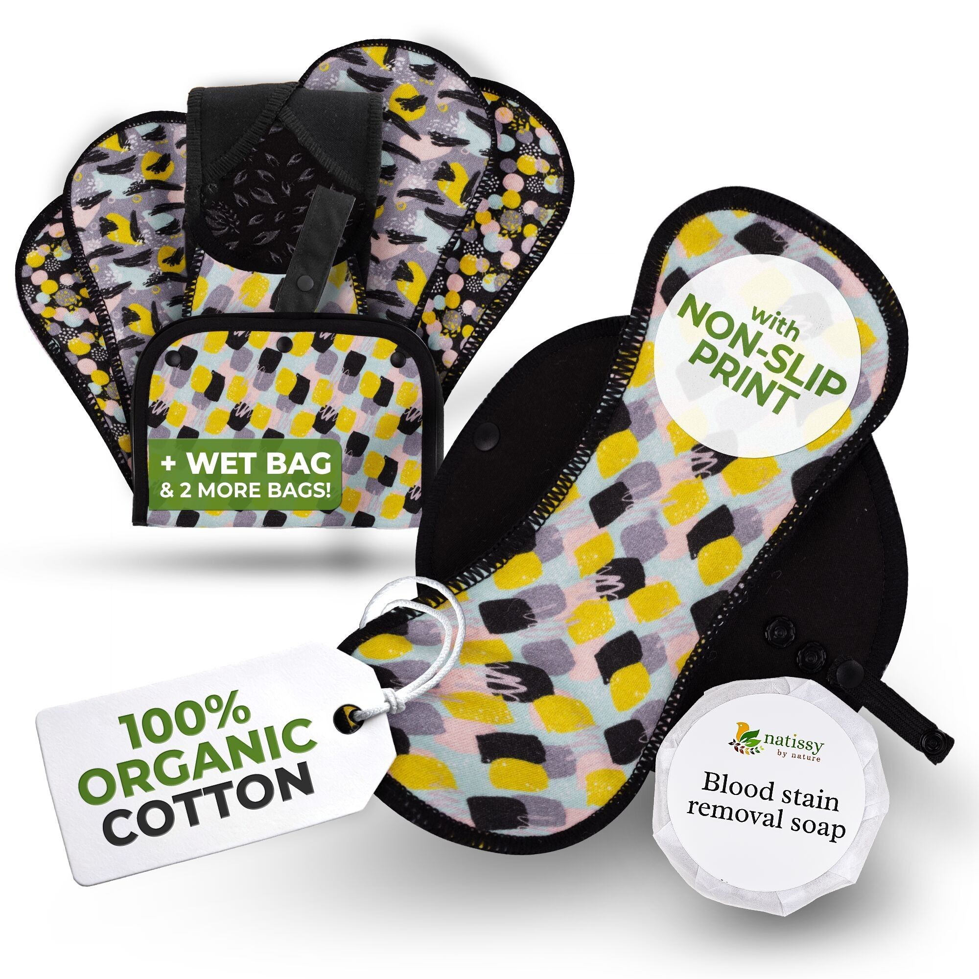 Assorbenti riutilizzabili antiscivolo organici per flusso leggero (S+M, confezione da 6) - Instinct