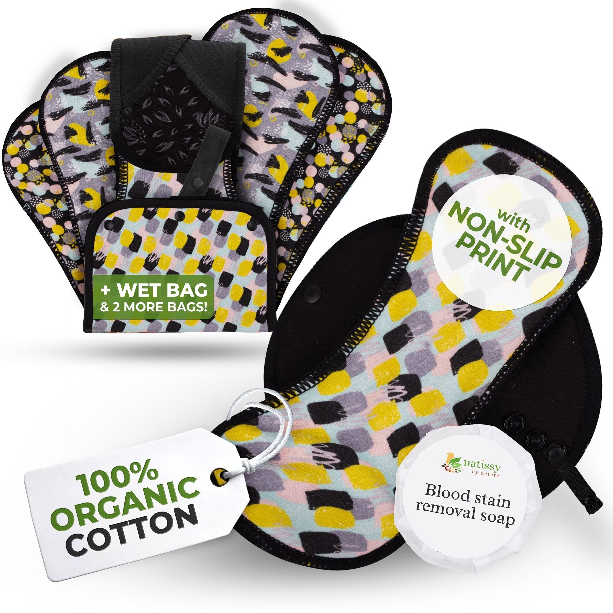 Assorbenti riutilizzabili antiscivolo organici per flusso abbondante e incontinenza (L+XL, confezione da 6) - Instinct