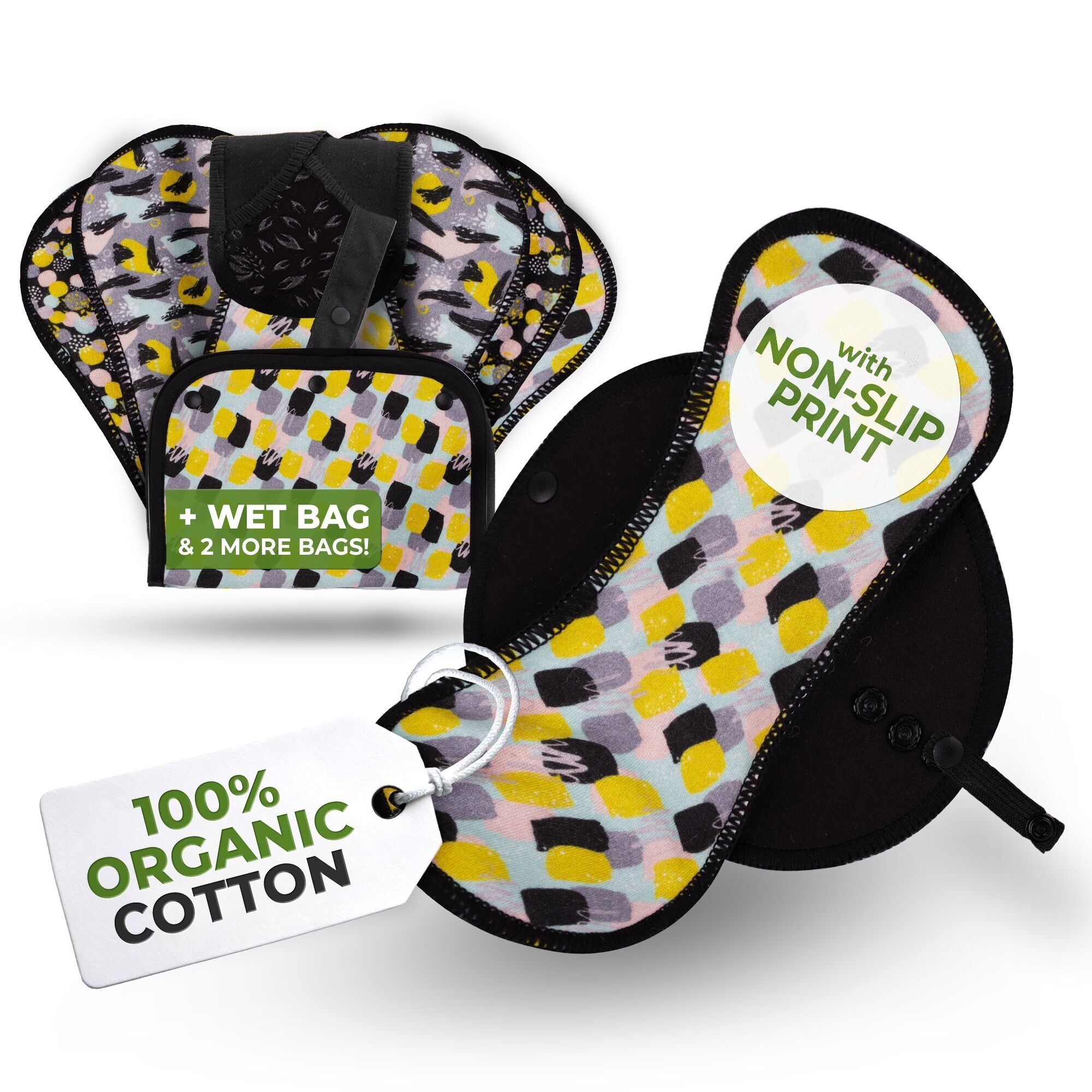 Salvaslip riutilizzabili e antiscivolo in materiale organico per donne e adolescenti (piccoli, confezione da 7) - Instinct