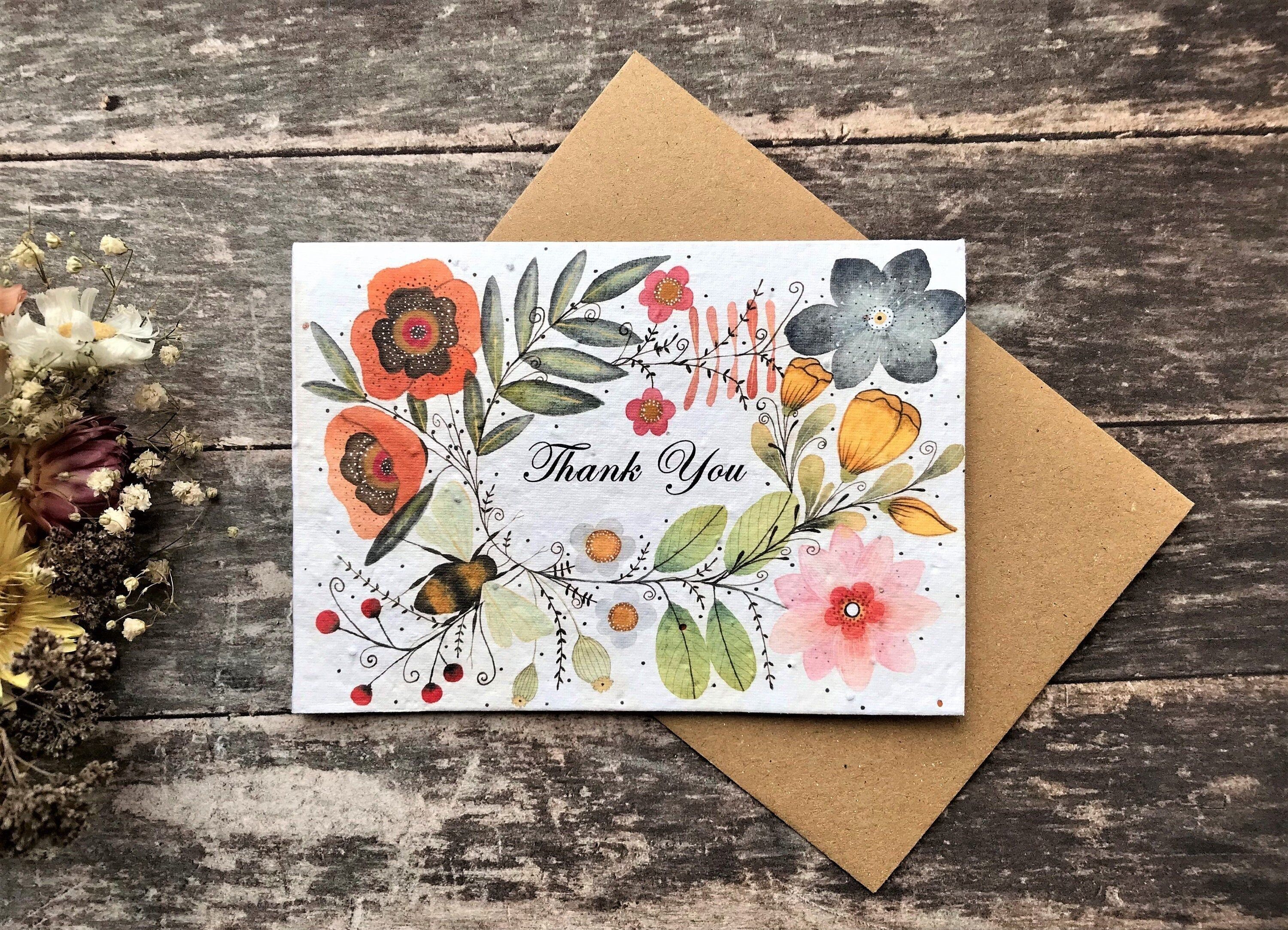 Plantable Seed Paper Thank You Card: Vintage Flower Design