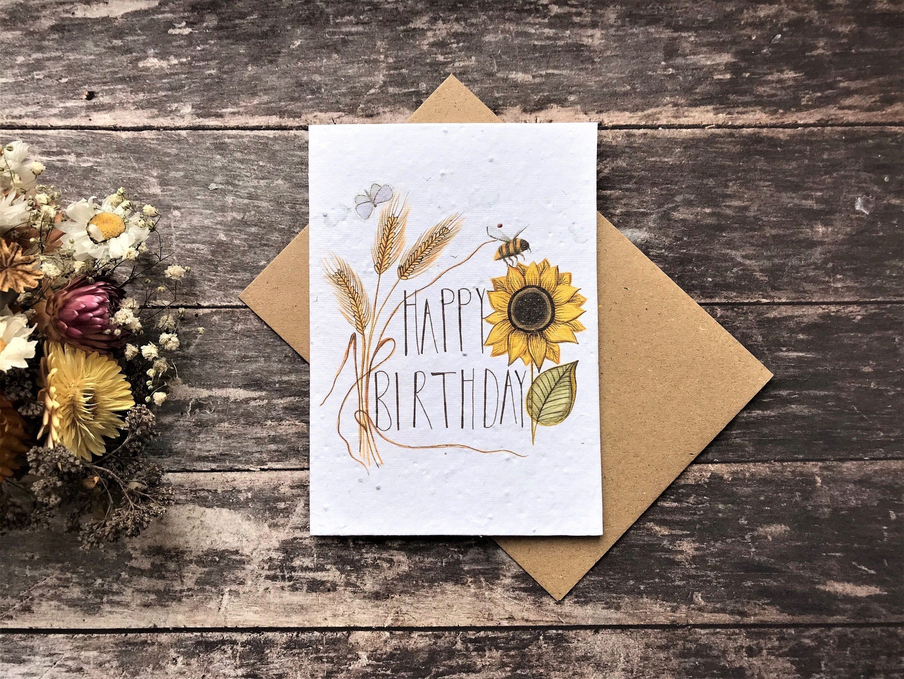 Plantable Sunflower Seed Paper Birthday Card: Eco-Friendly