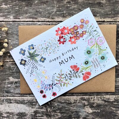 Biglietto di auguri di compleanno per la mamma con carta da semi piantabili: fiori ecologici