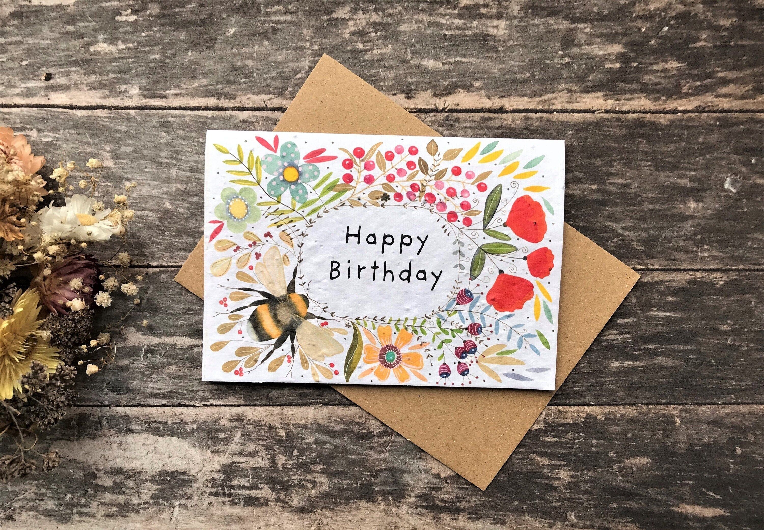 Biglietto di auguri di compleanno a forma di ape piantabile: carta con semi di fiori selvatici