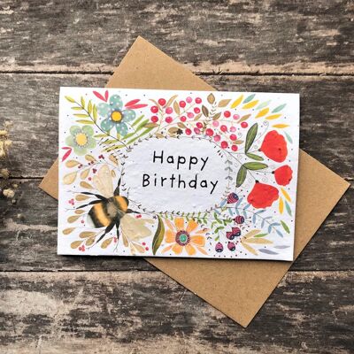 Biglietto di auguri di compleanno a forma di ape piantabile: carta con semi di fiori selvatici