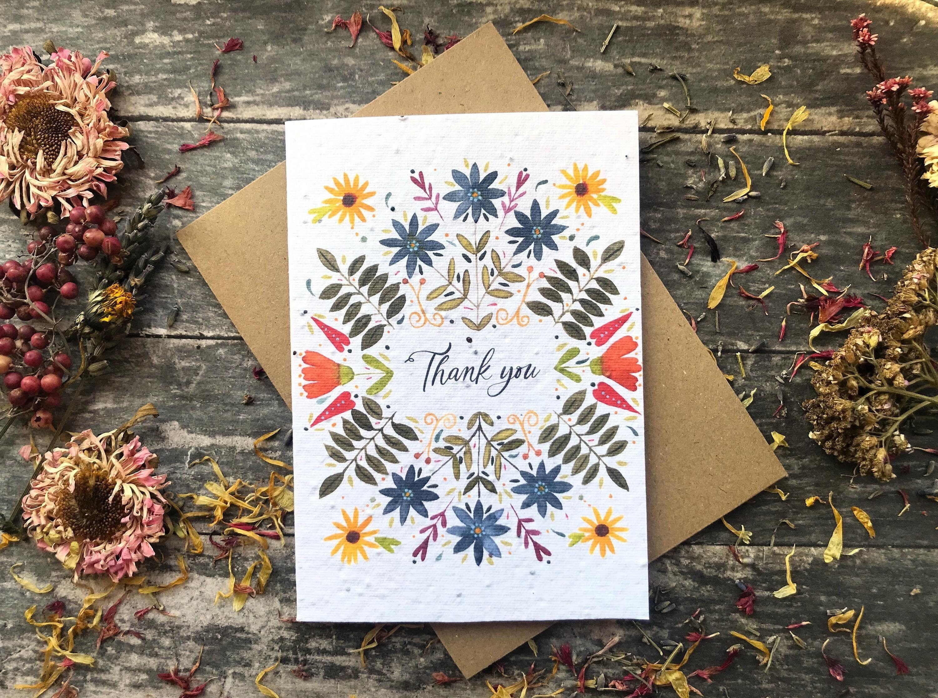 Plantable Seed Paper Thank You Card: Vintage Flower Design