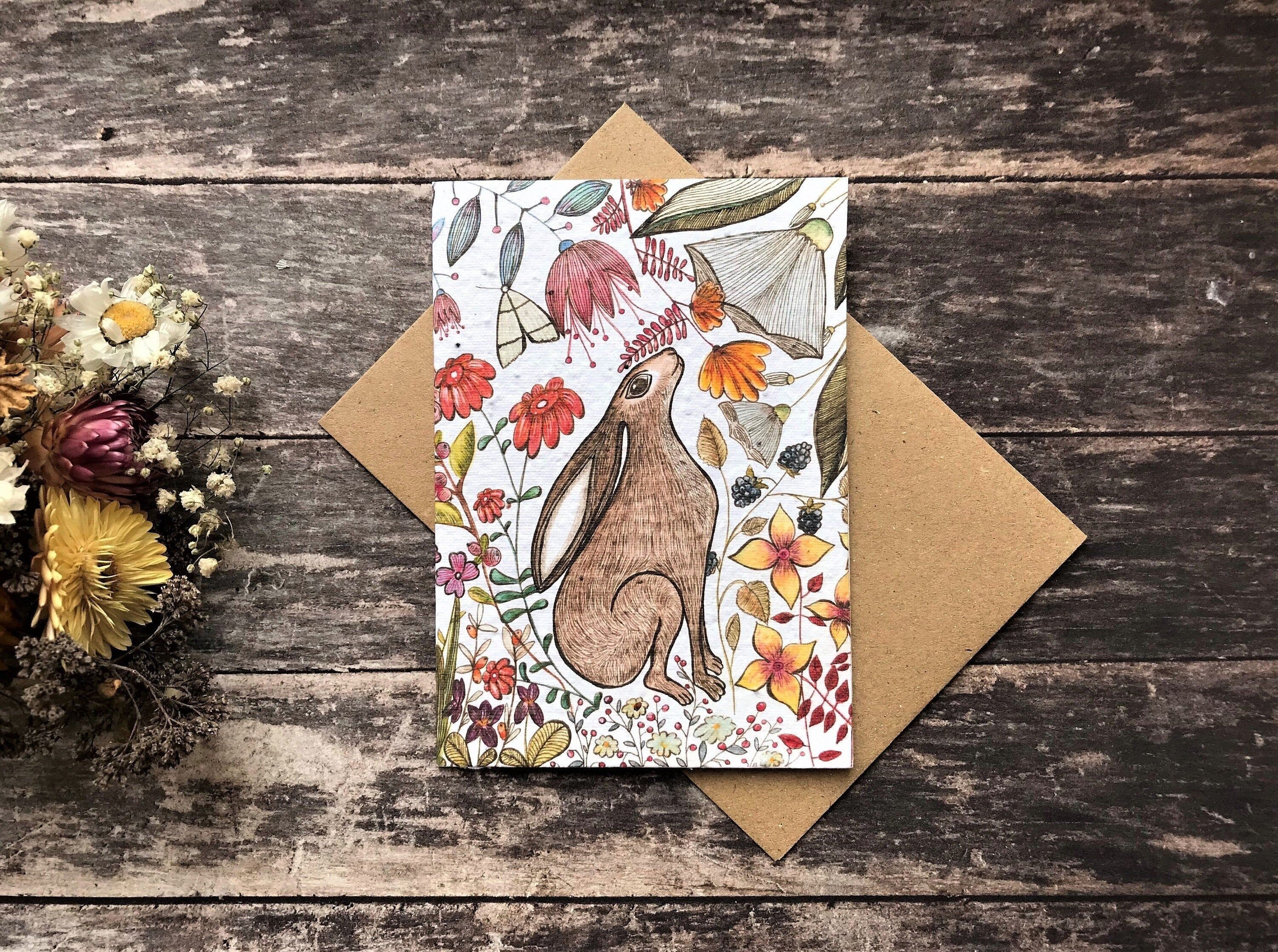 Plantable Seed Paper Birthday Card: Flower Hare Design