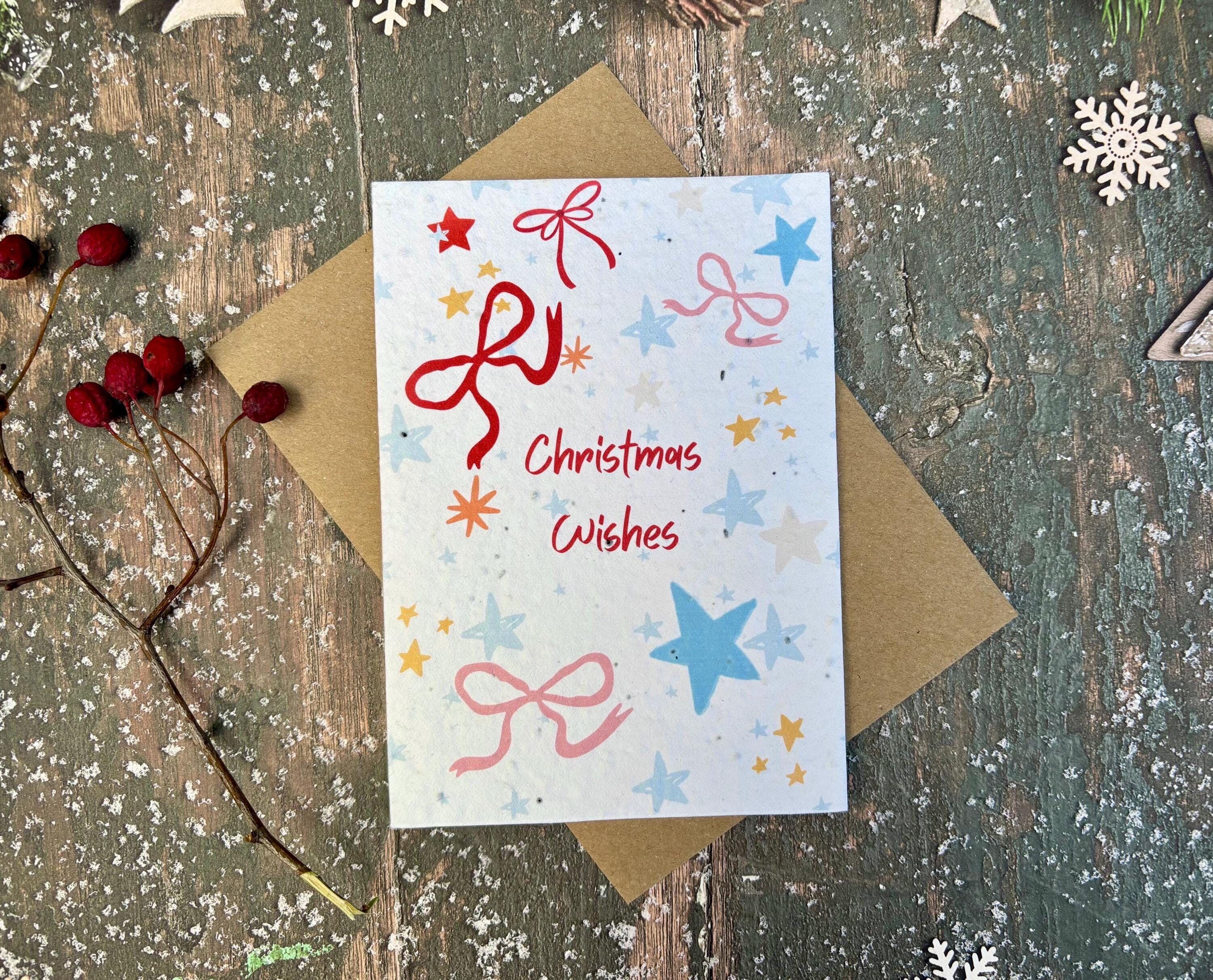 Plantable Seed Paper Christmas Card: Wreath Illustration, Eco-Friendly