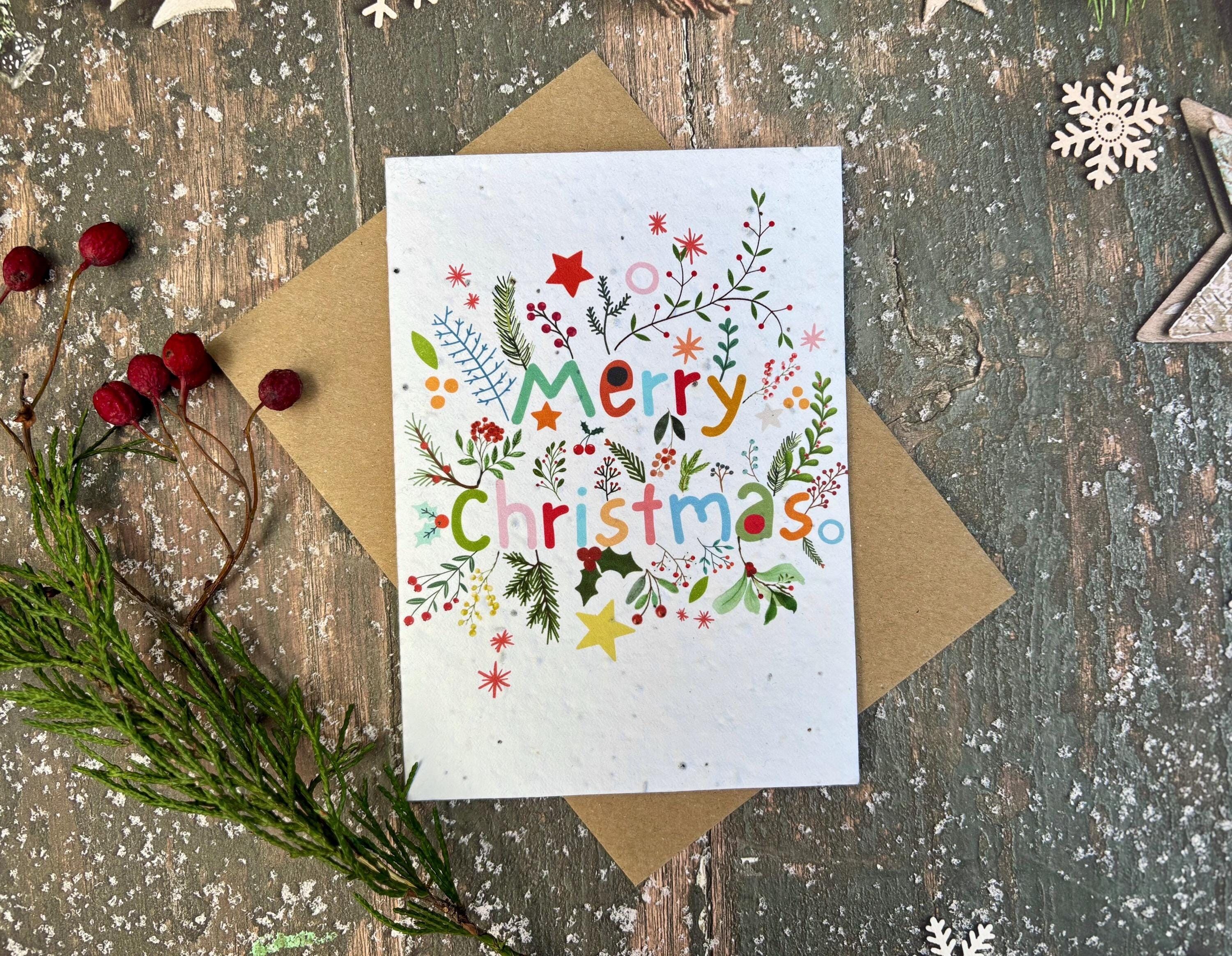 Plantable Seed Paper Christmas Card: Wreath Illustration, Eco-Friendly