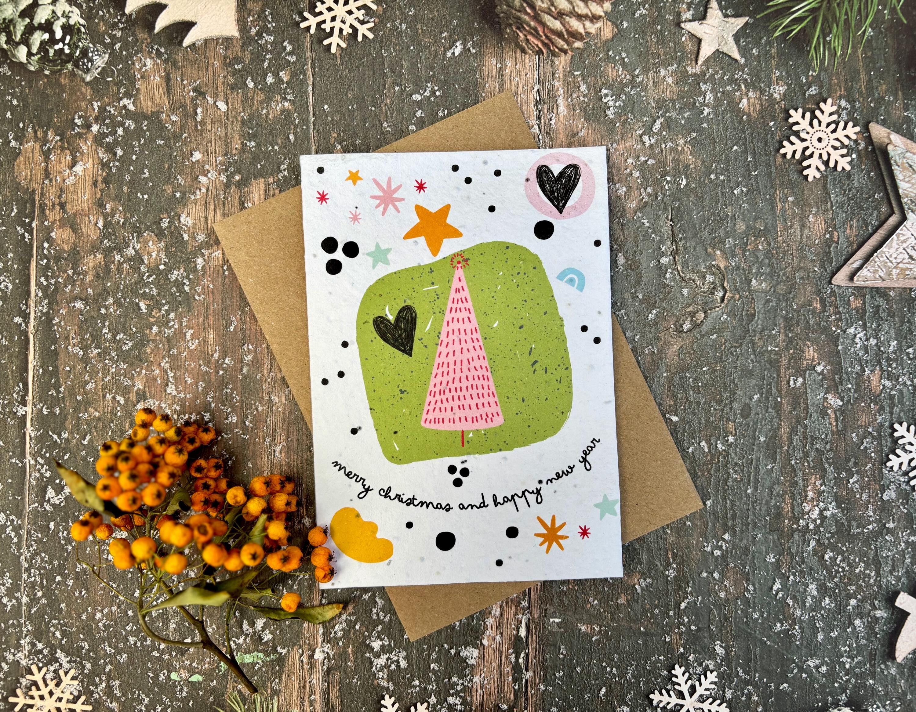 Plantable Seed Paper Christmas Card: Wreath Illustration, Eco-Friendly