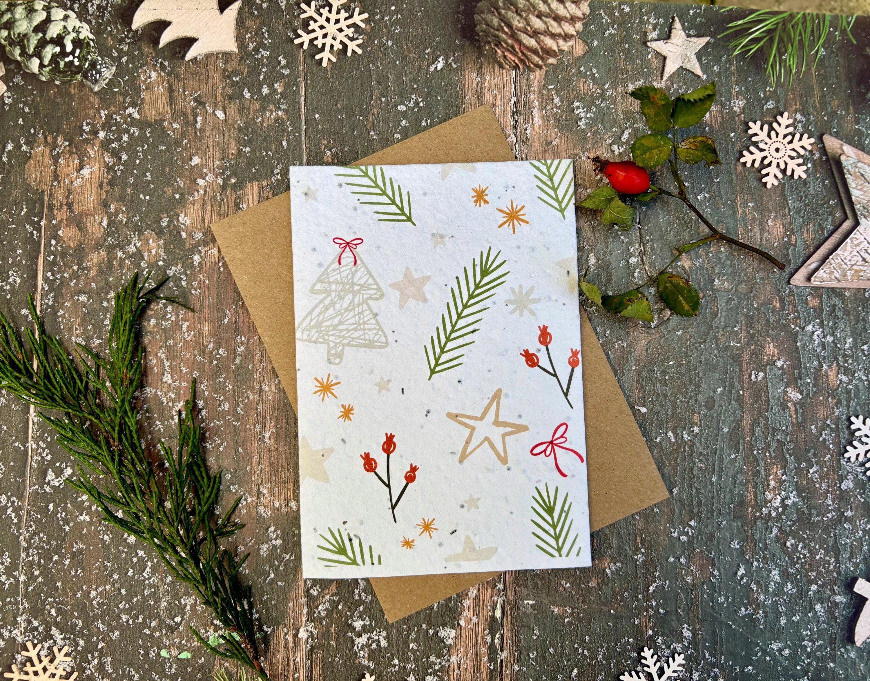 Plantable Seed Paper Christmas Card: Wreath Illustration, Eco-Friendly