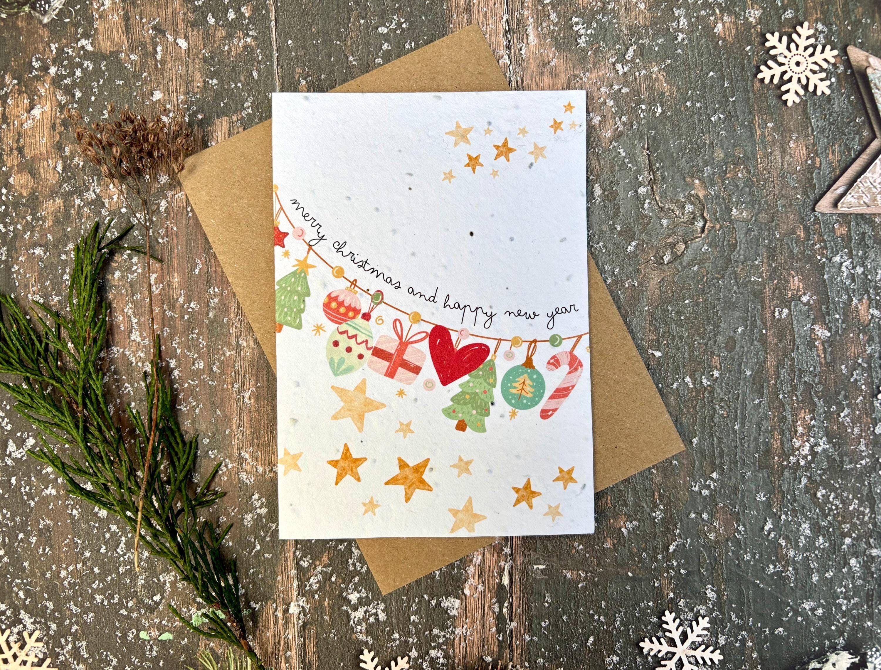 Plantable Seed Paper Christmas Card: Wreath Illustration, Eco-Friendly