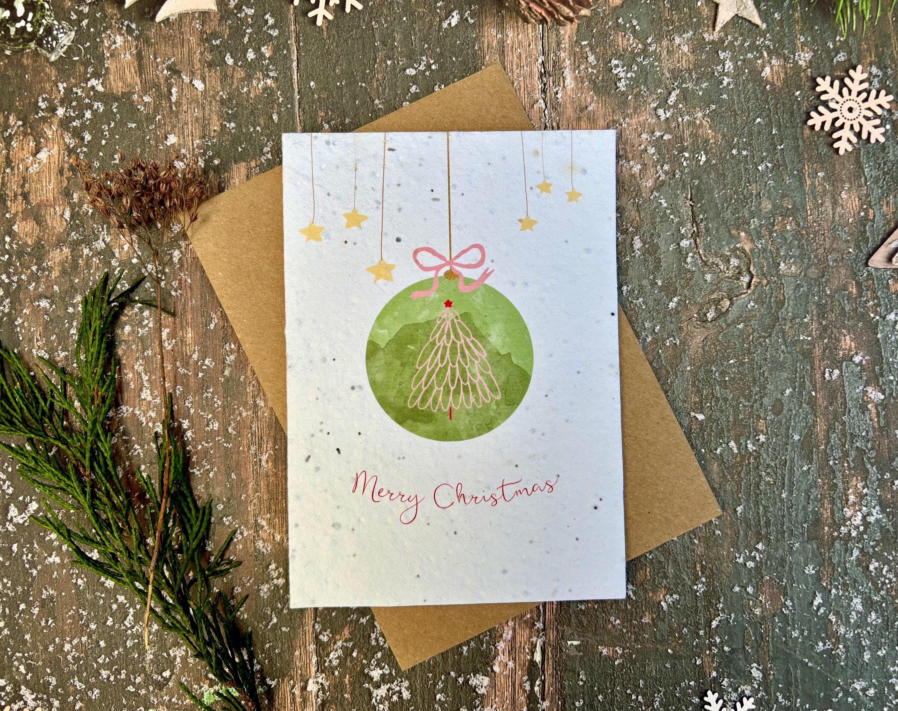 Plantable Seed Paper Christmas Card: Wreath Illustration, Eco-Friendly