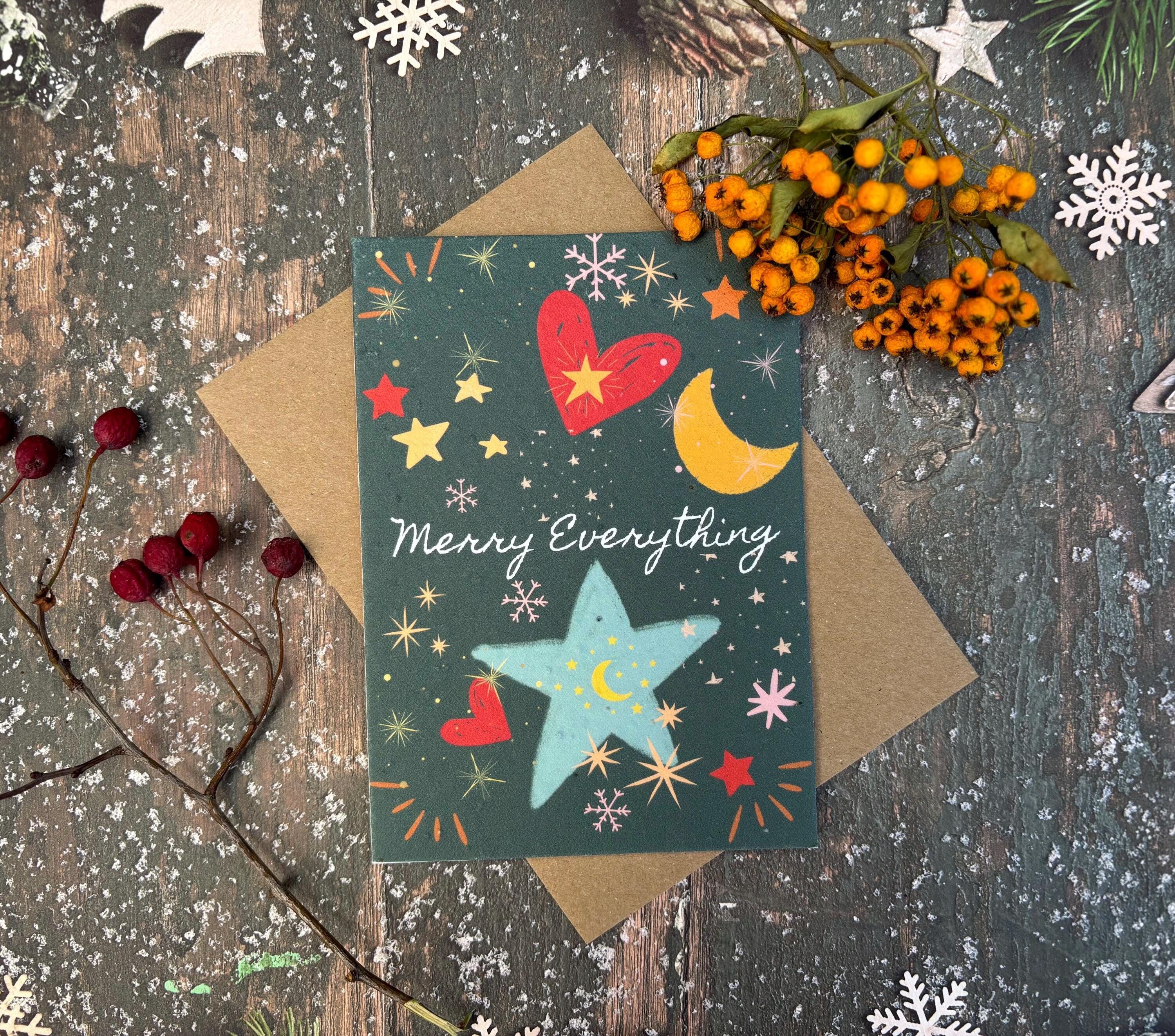 Plantable Seed Paper Christmas Card: Wreath Illustration, Eco-Friendly