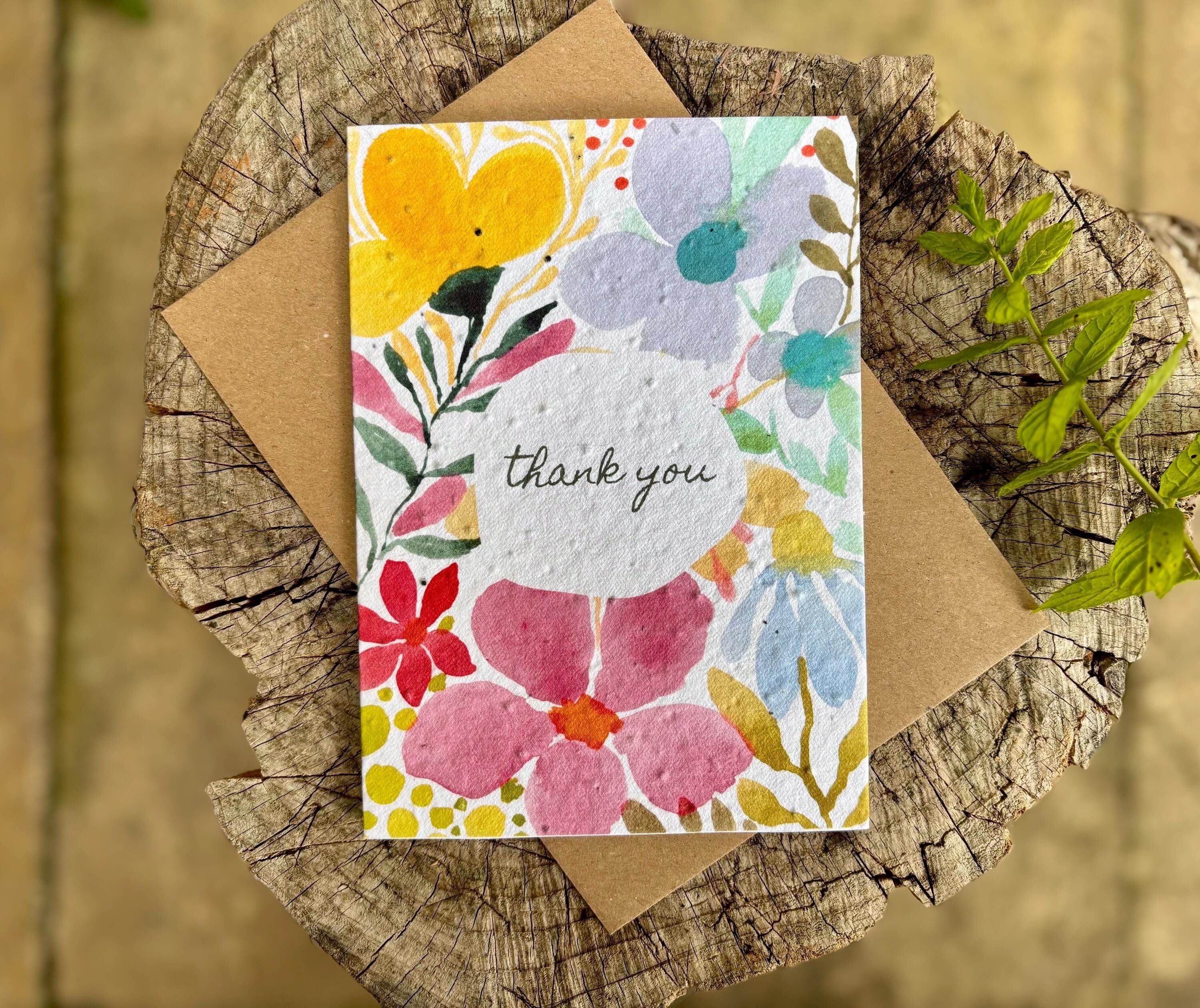 Plantable Seed Paper Thank You Card: Vintage Flower Design
