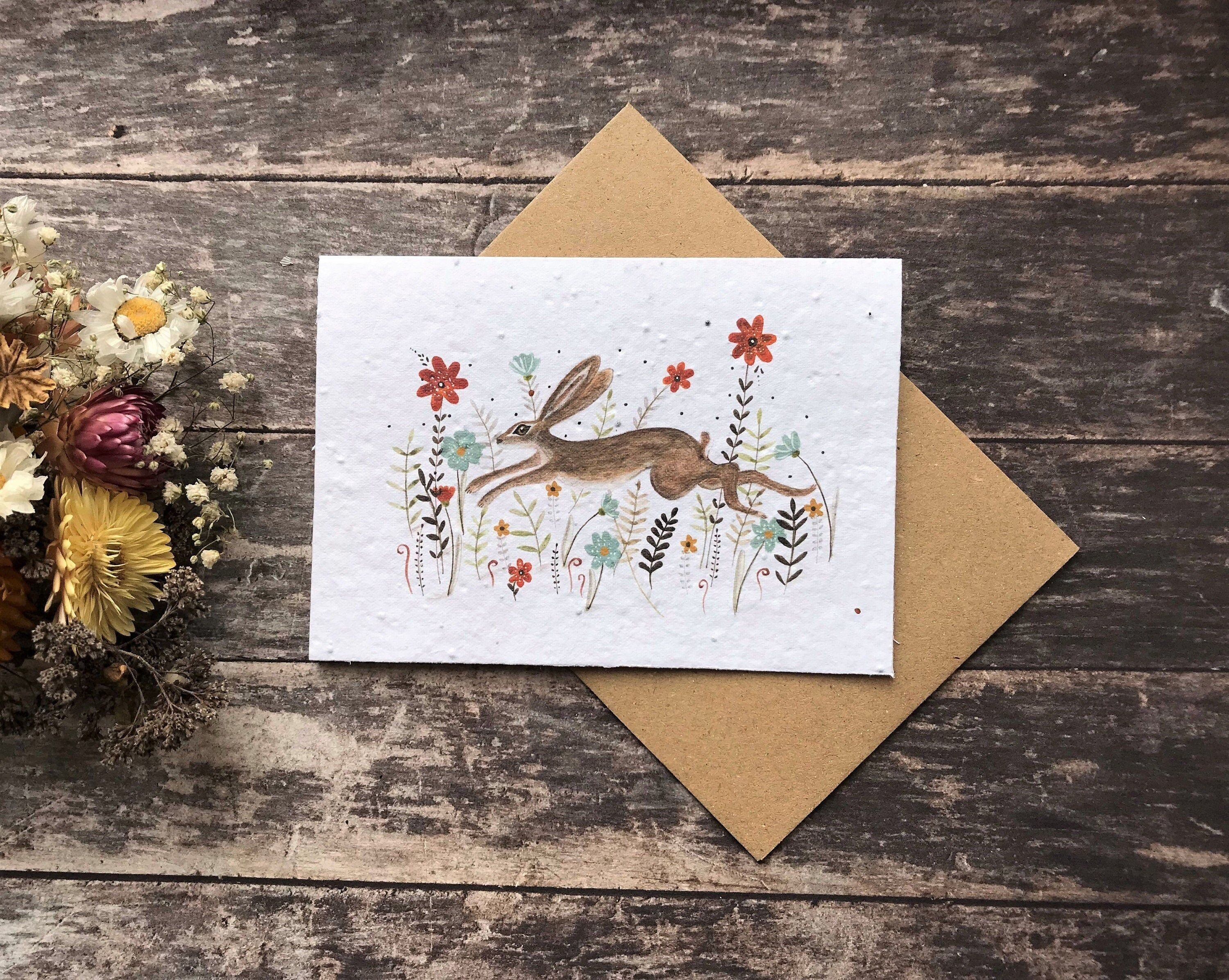 Plantable Seed Paper Birthday Card: Hare & Wildflowers