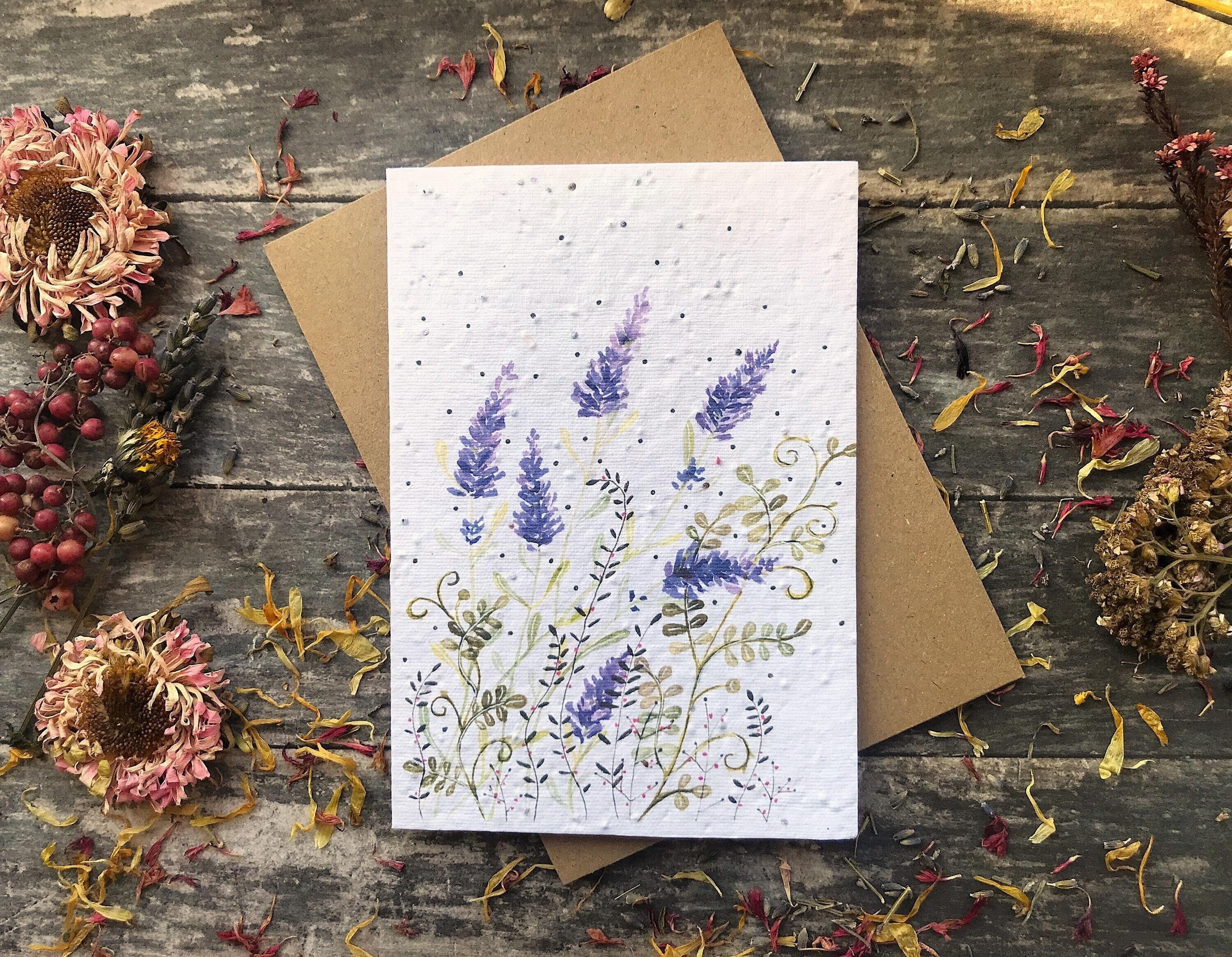 Plantable Seed Paper Card: Lavender Watercolor Floral Birthday Card