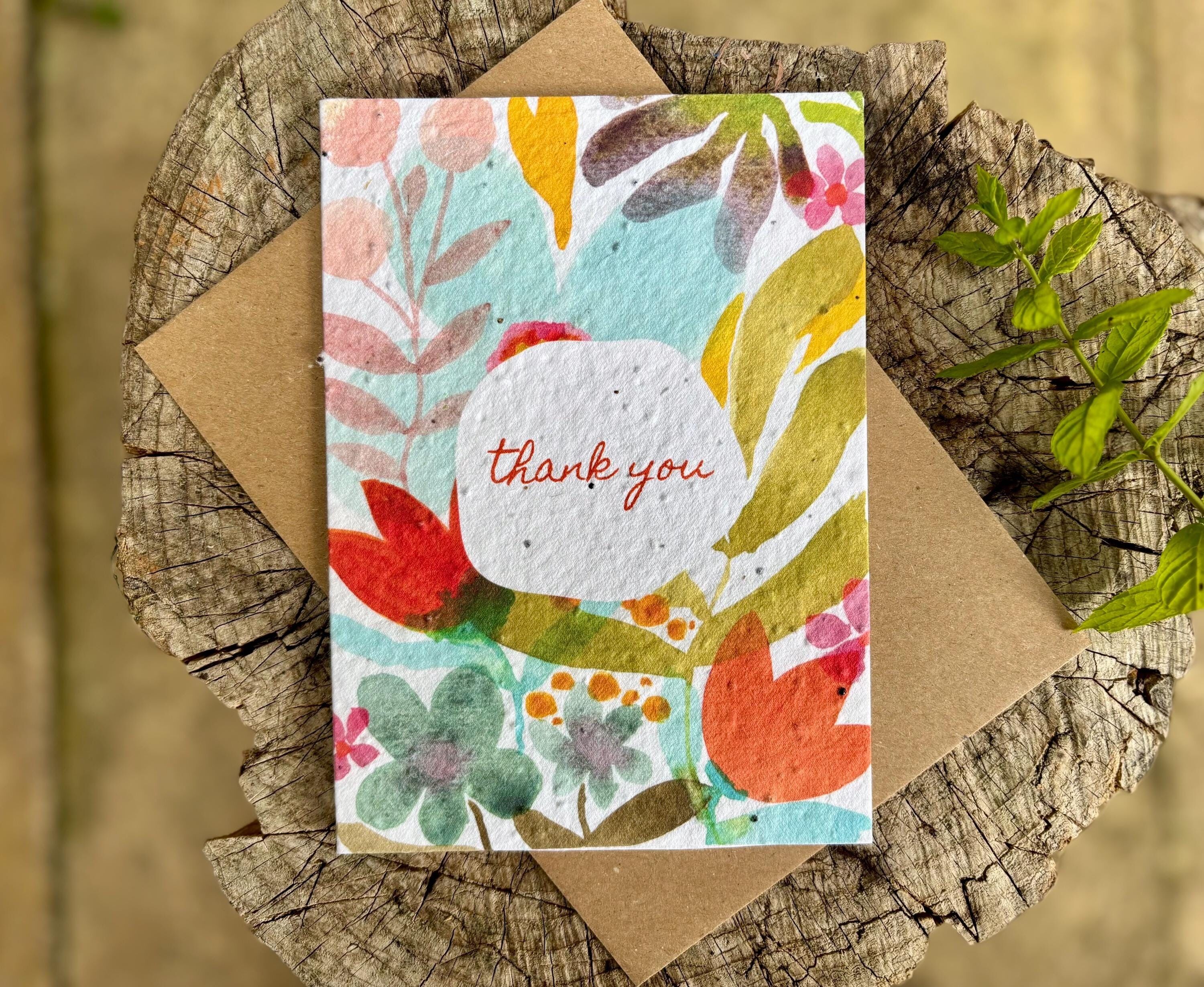Plantable Seed Paper Thank You Card: Vintage Flower Design