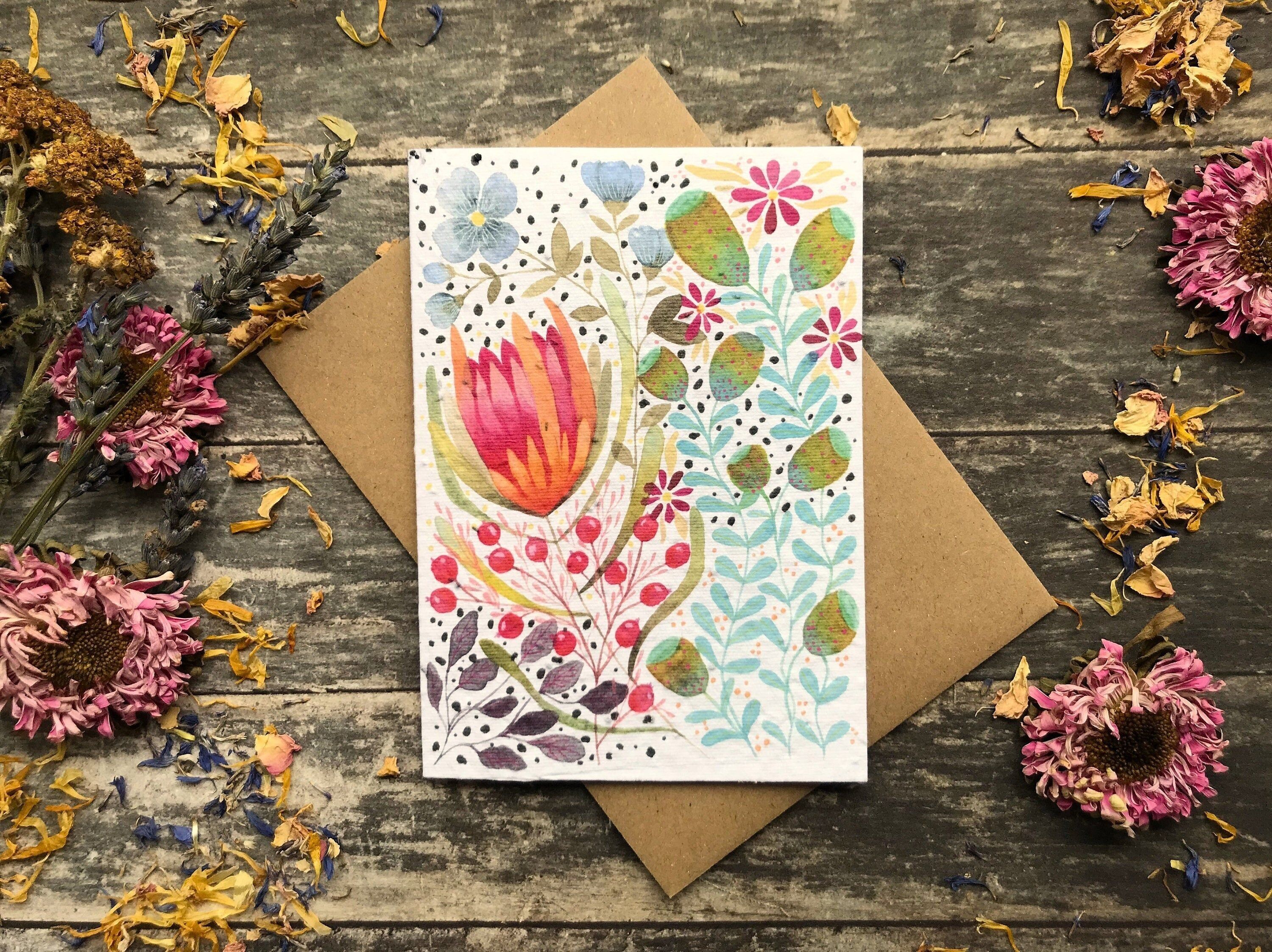 Plantable Seed Paper Card: Watercolor Floral Birthday Card