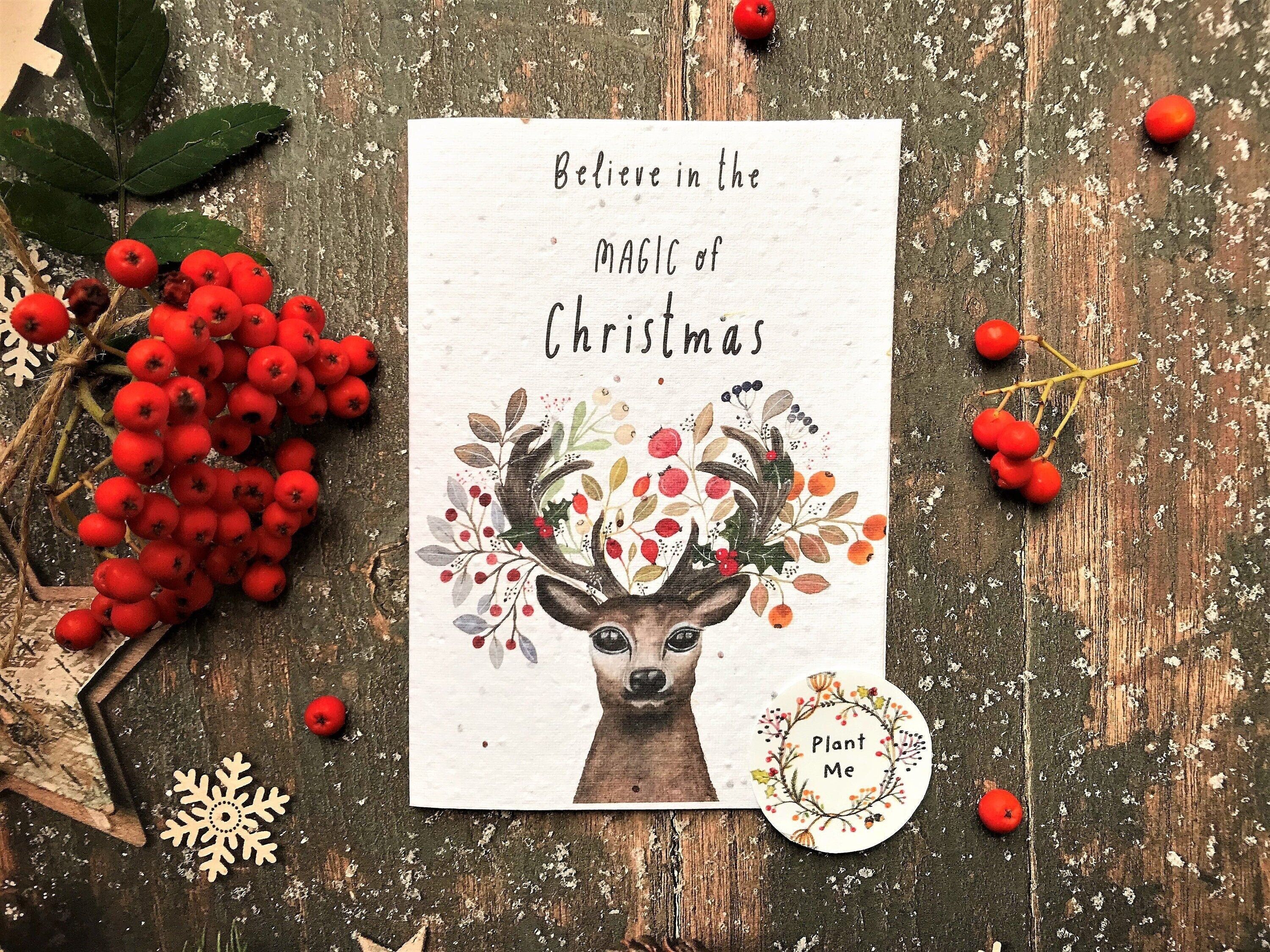 Plantable Seed Paper Christmas Card: Stag & Reindeer Illustration