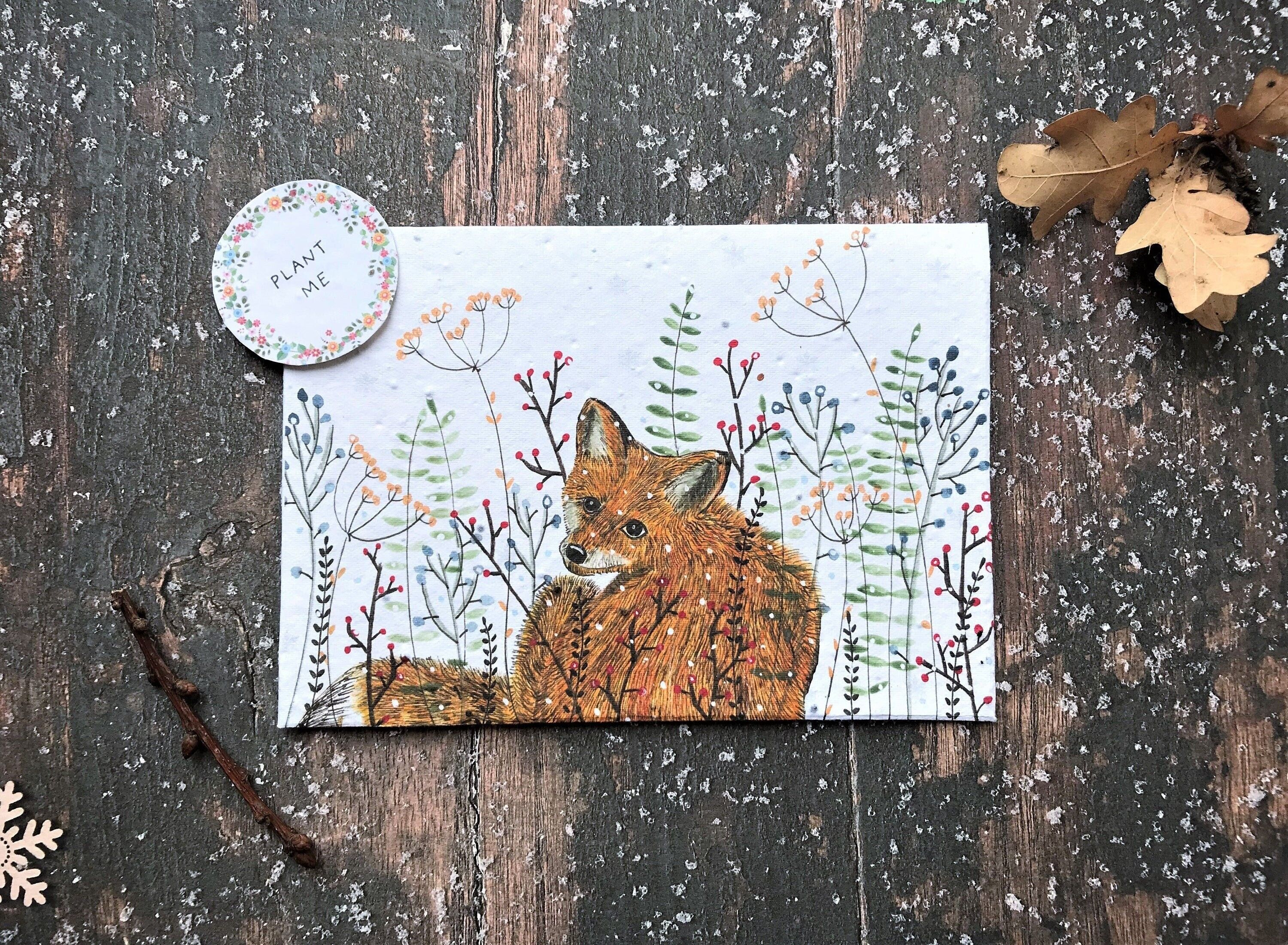 Plantable Seed Paper Christmas Card: Fox Illustration, Eco-Friendly