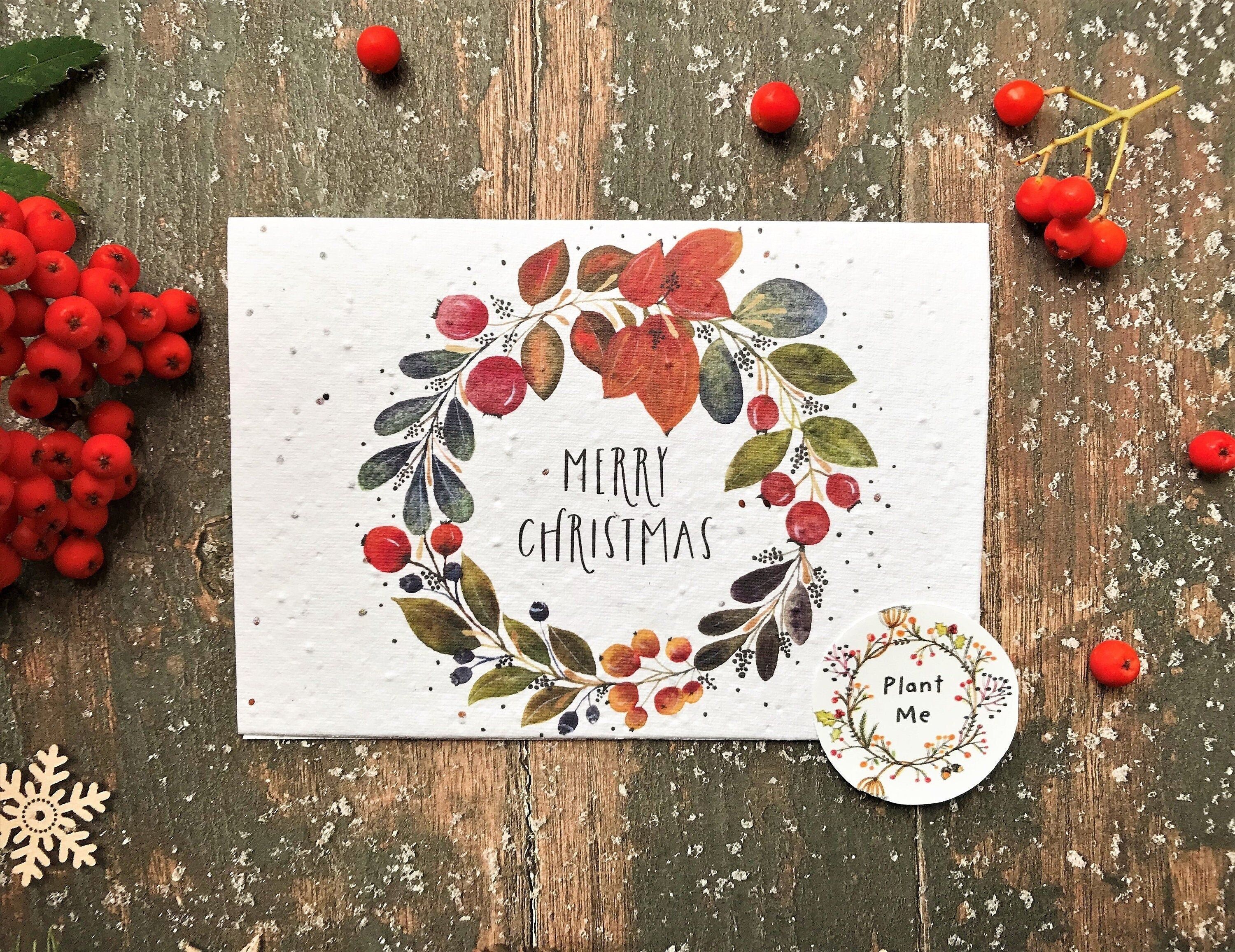 Plantable Seed Paper Christmas Card: Wildflower Wreath, Eco-Friendly