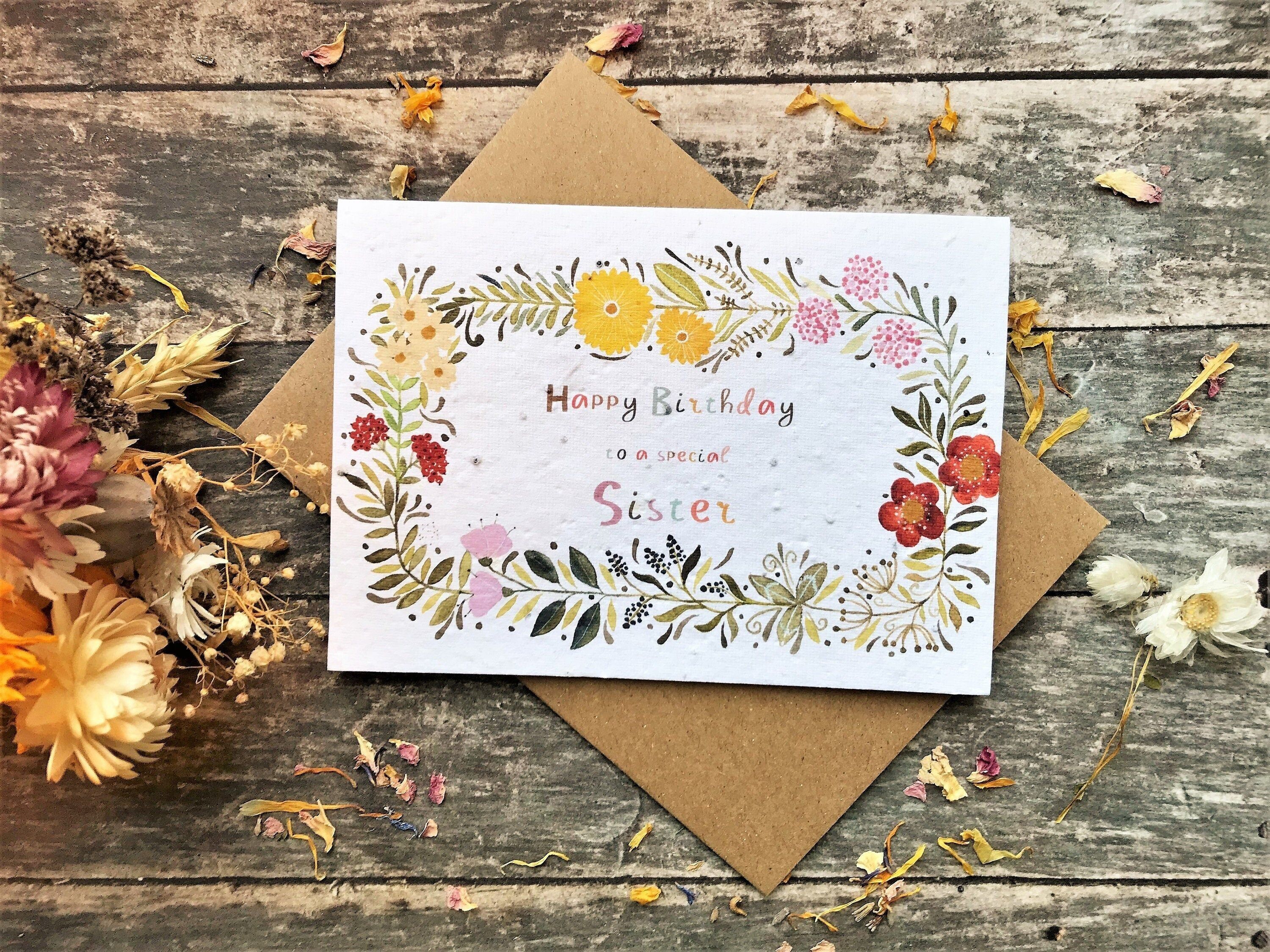 Plantable Seed Paper Birthday Card: Sister, Wildflower Seeds