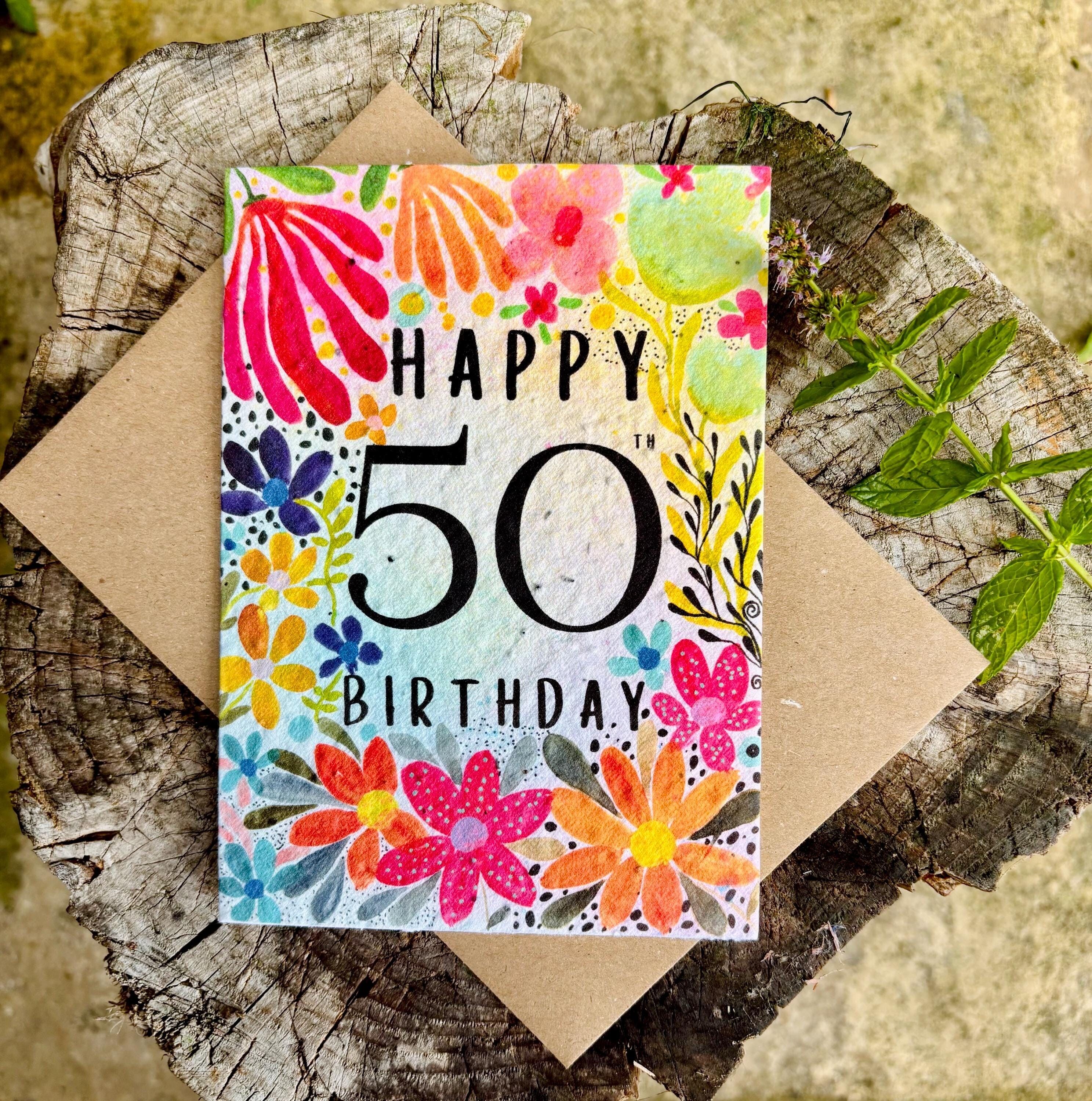 Biglietto di auguri per il 50° compleanno con carta semi piantabile: design ape