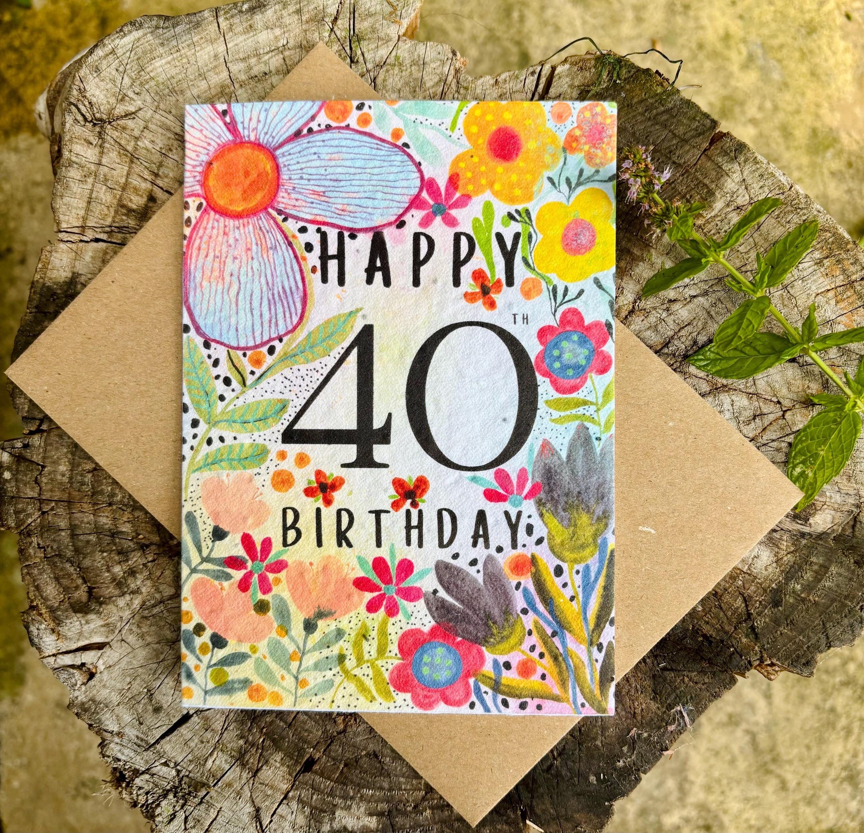Biglietto di auguri per il 40° compleanno con semi di carta piantabili: design ape