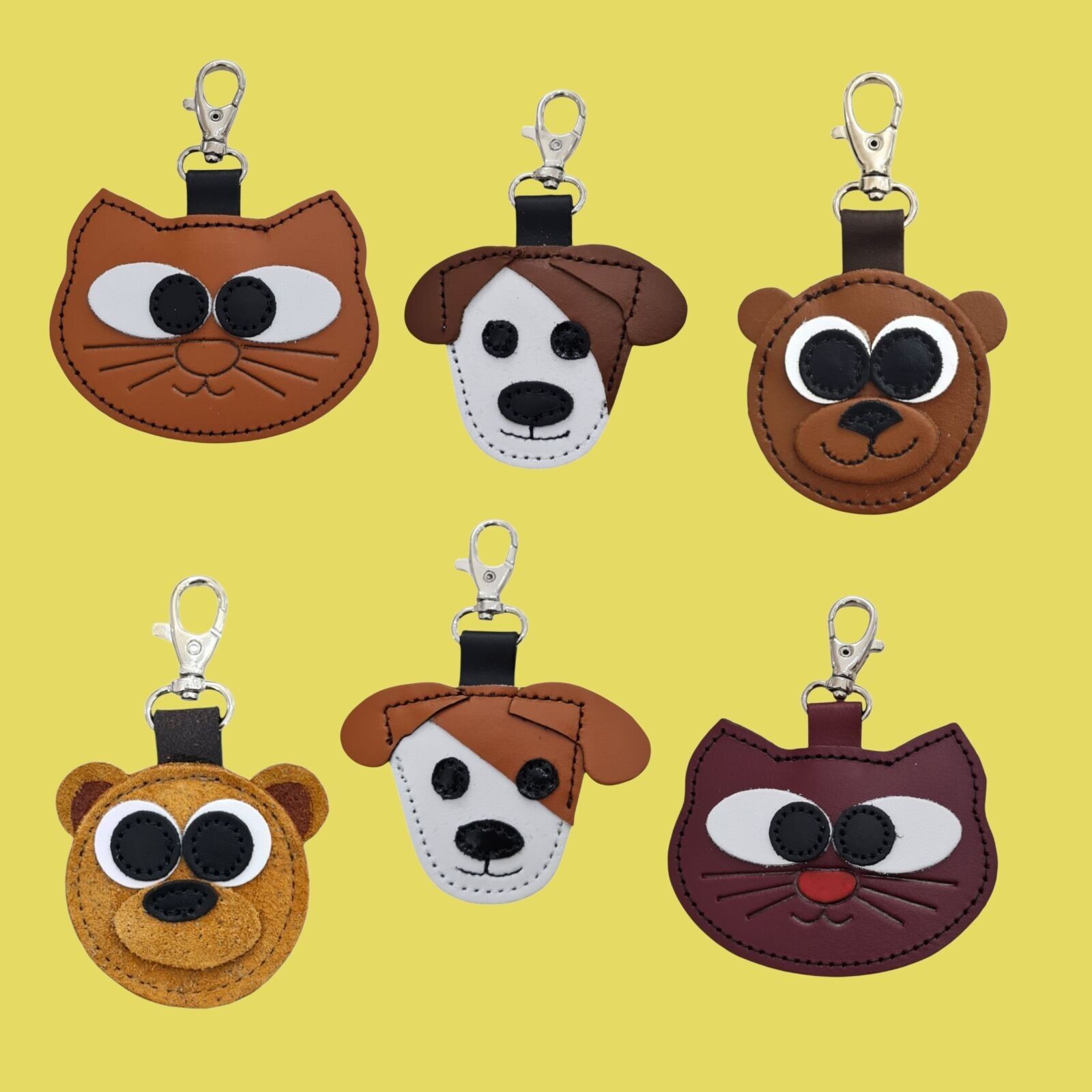 Discovery Pack – 16 handgefertigte Ledertaschenanhänger mit Tiermotiven