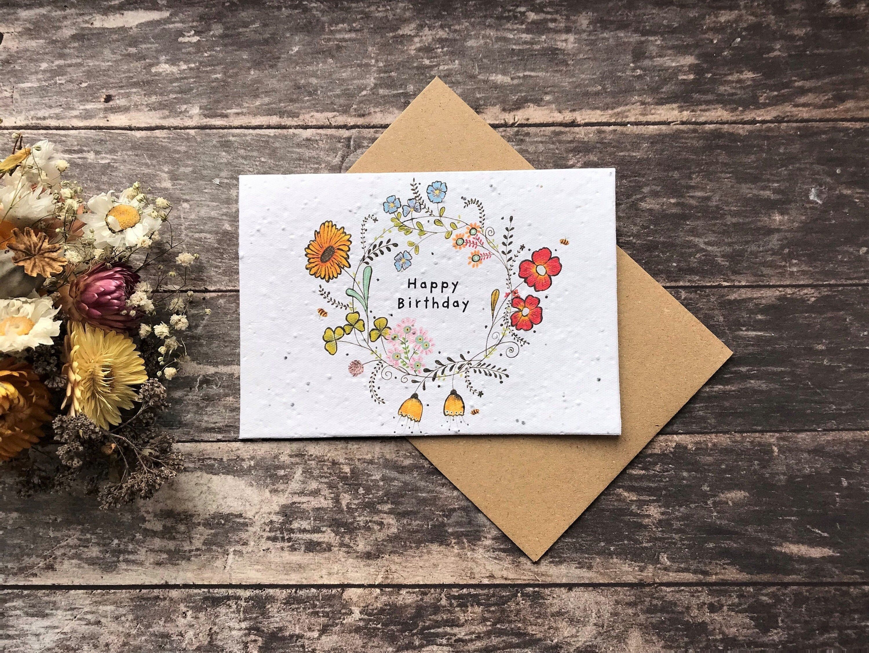 Plantable Seed Paper Birthday Card: Flower Wreath Design