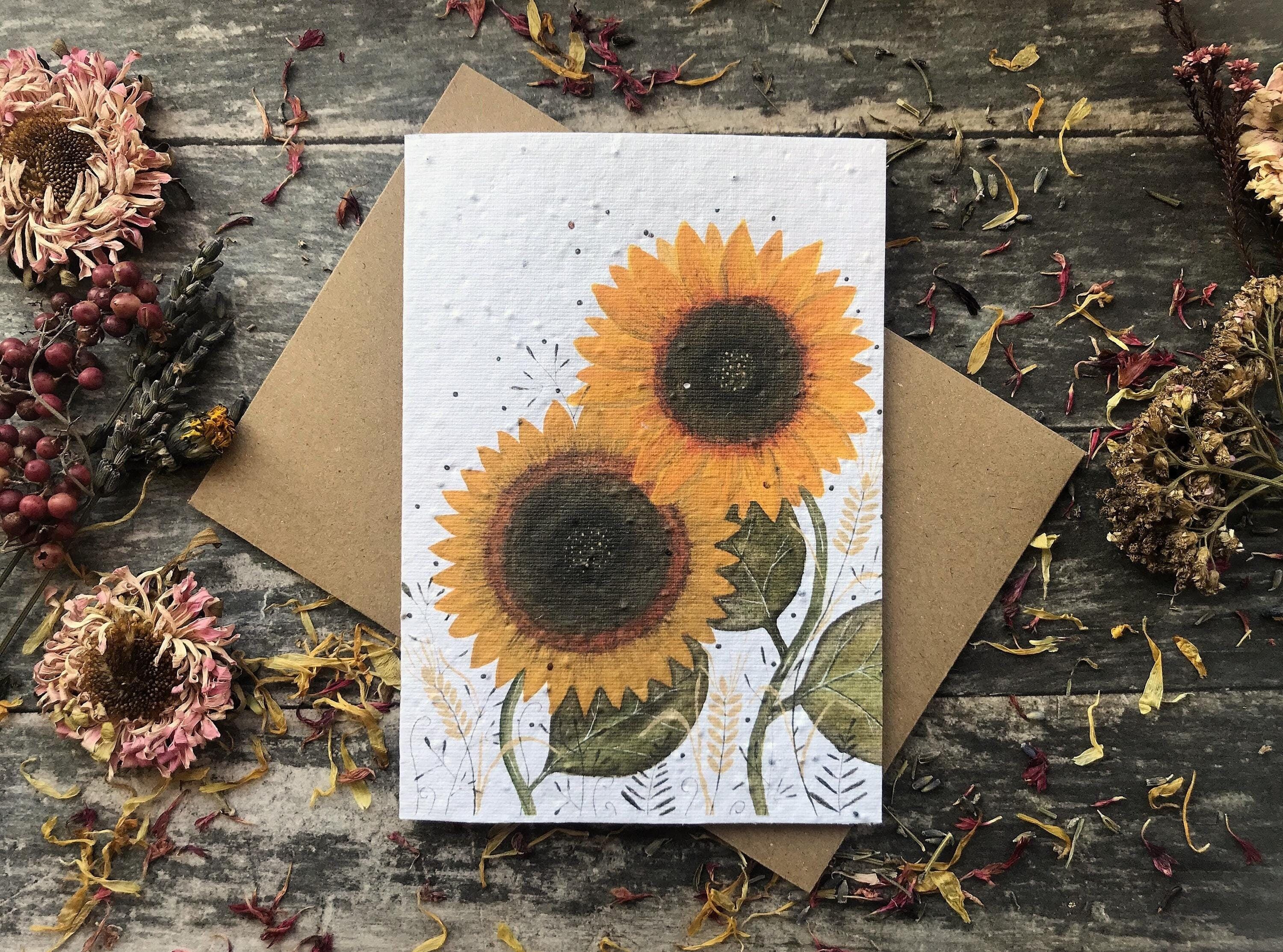 Plantable Seed Paper Card: Sunflower Watercolor, Eco-Friendly Floral Art
