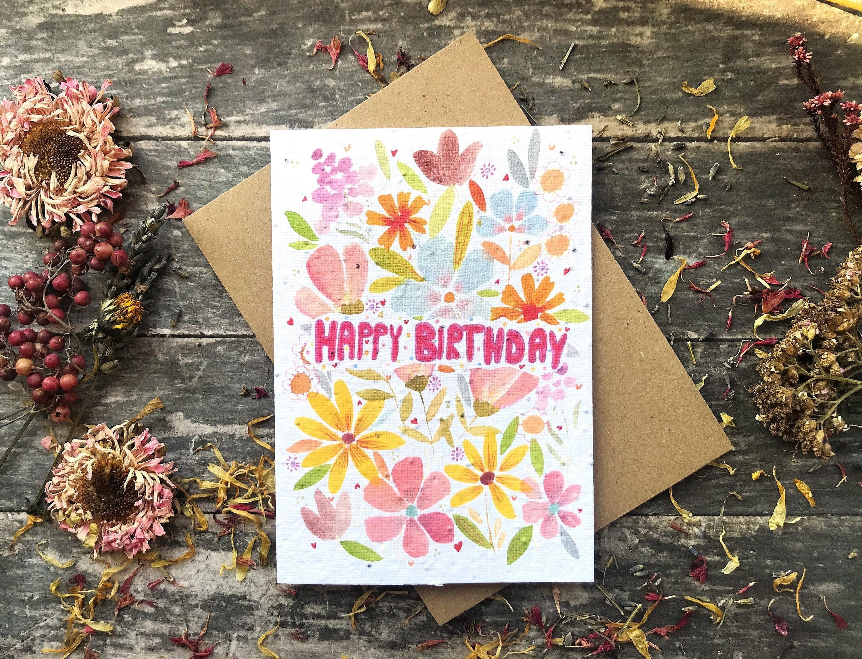 Plantable Seed Paper Birthday Card: Watercolor Floral Art