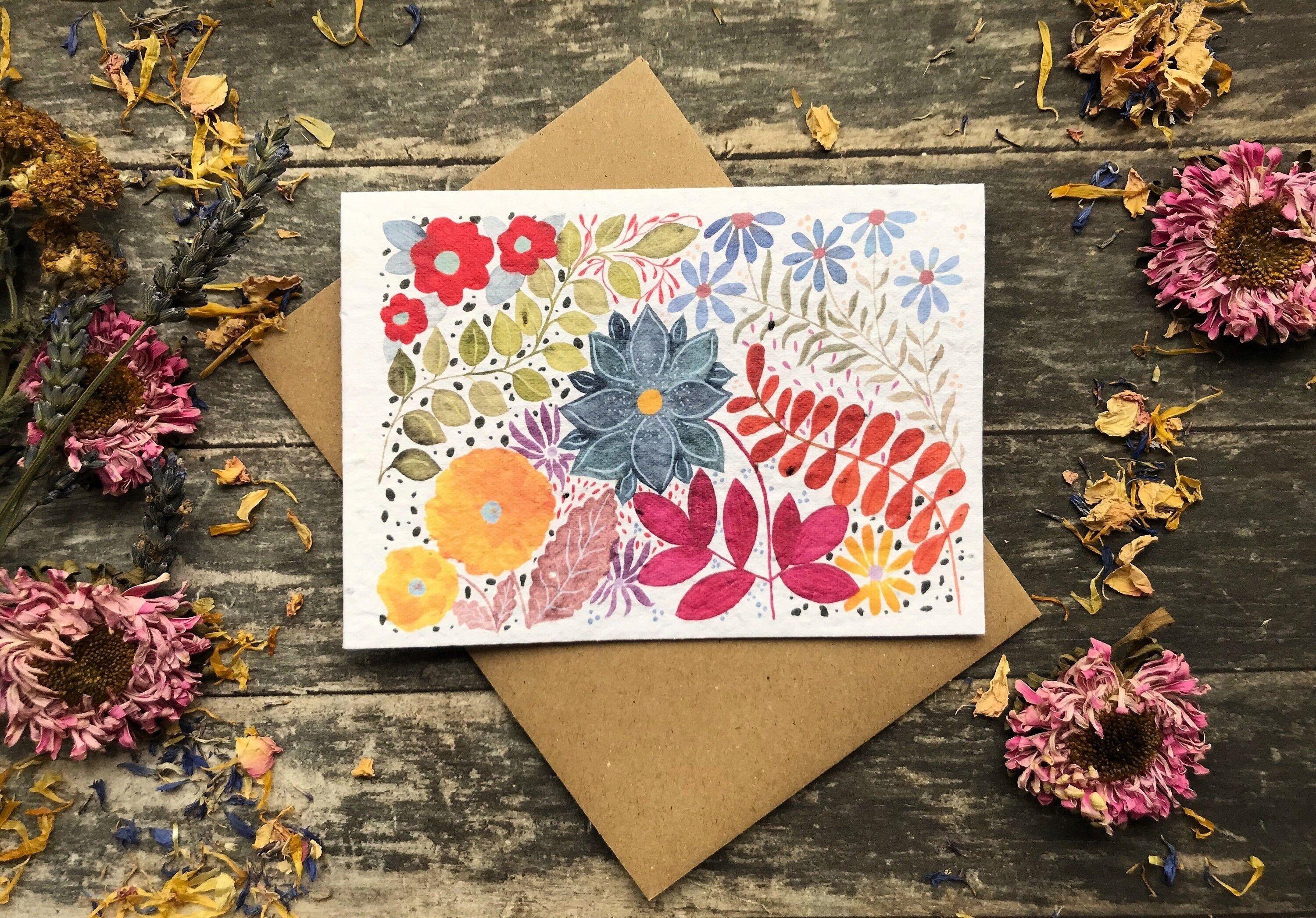 Plantable Seed Paper Birthday Card: Watercolor Floral Art