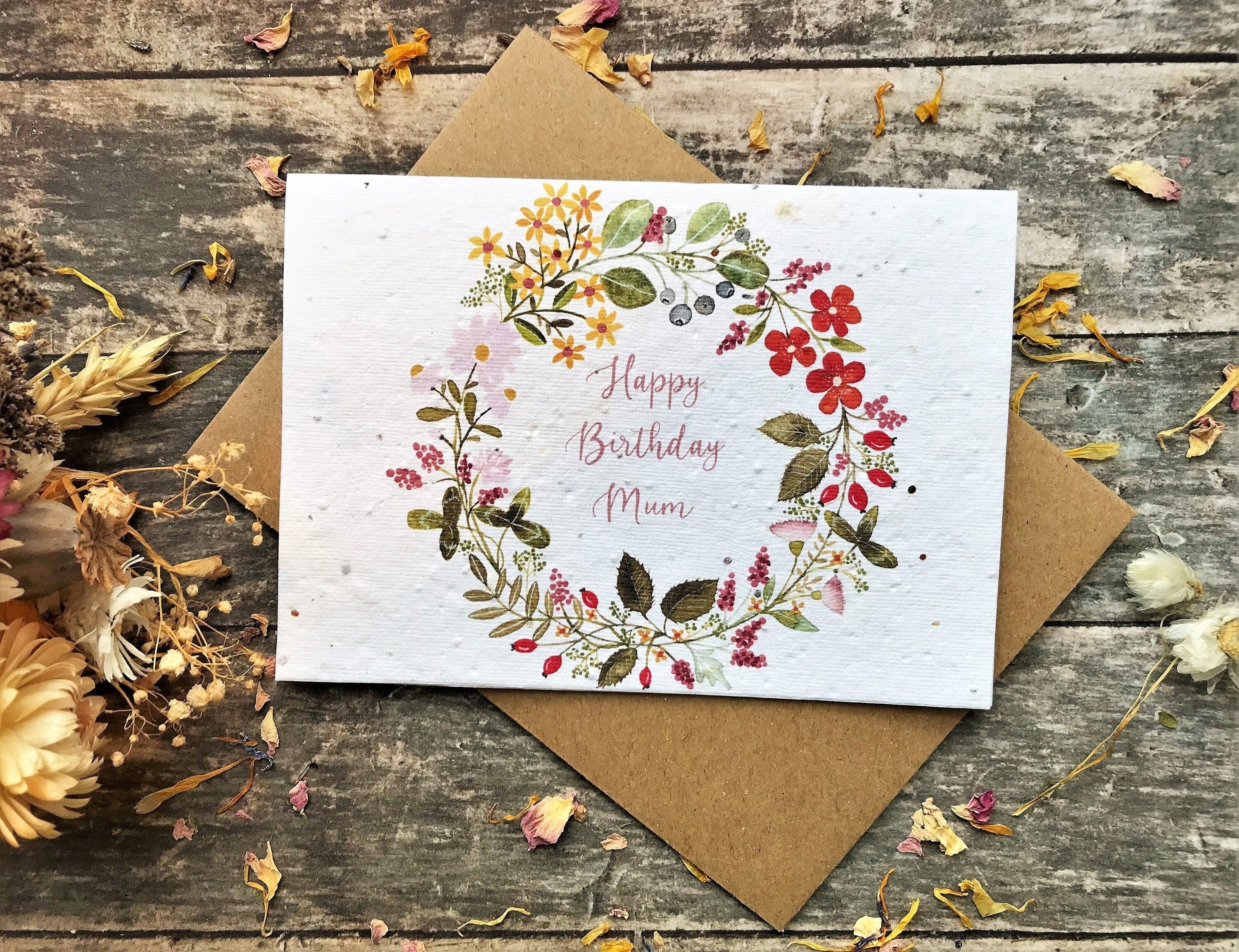 Plantable Seed Paper Birthday Card for Mum: Flower Wreath Design