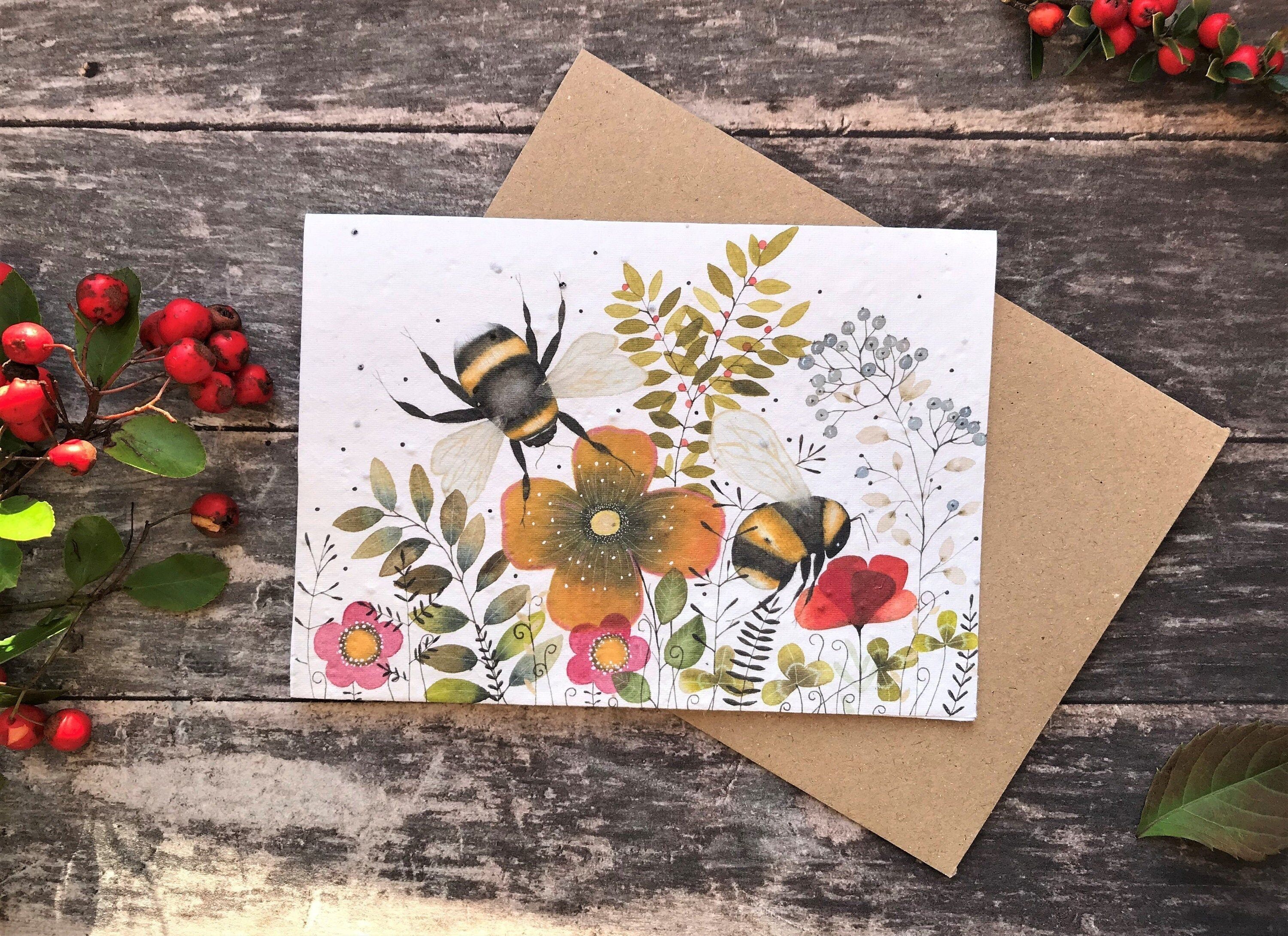 Plantable Bee Birthday Card: Flower Seed Paper, Eco-Friendly
