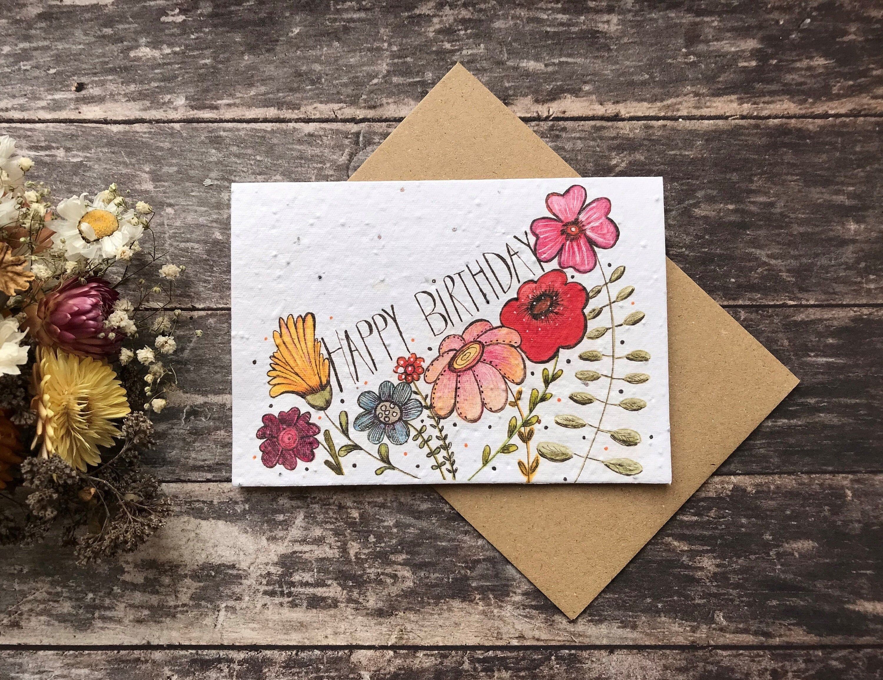 Plantable Seed Paper Birthday Card: Watercolor Flower Greeting