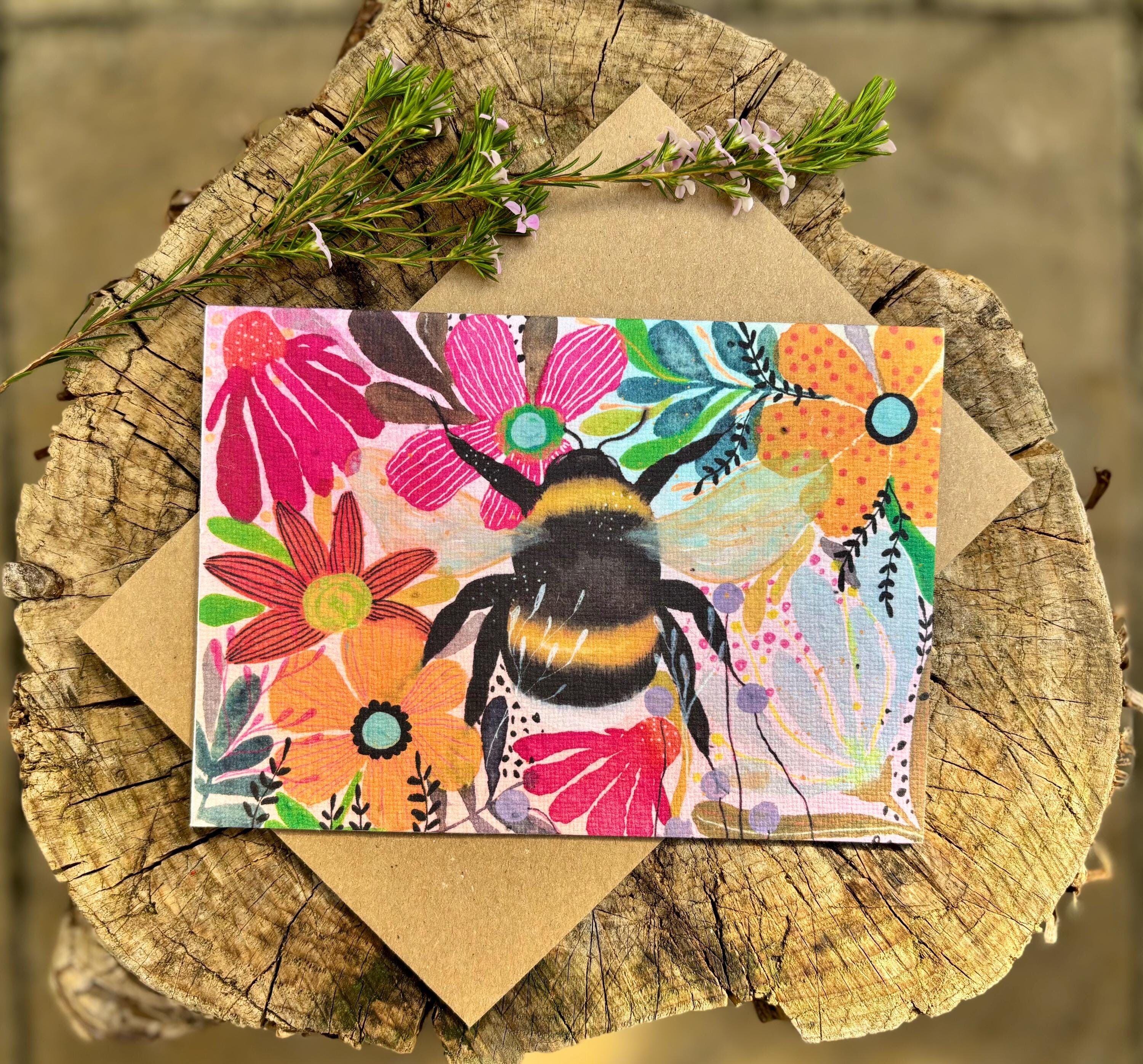 Biglietto di auguri di compleanno con semi piantumabili: Floral Bee Art