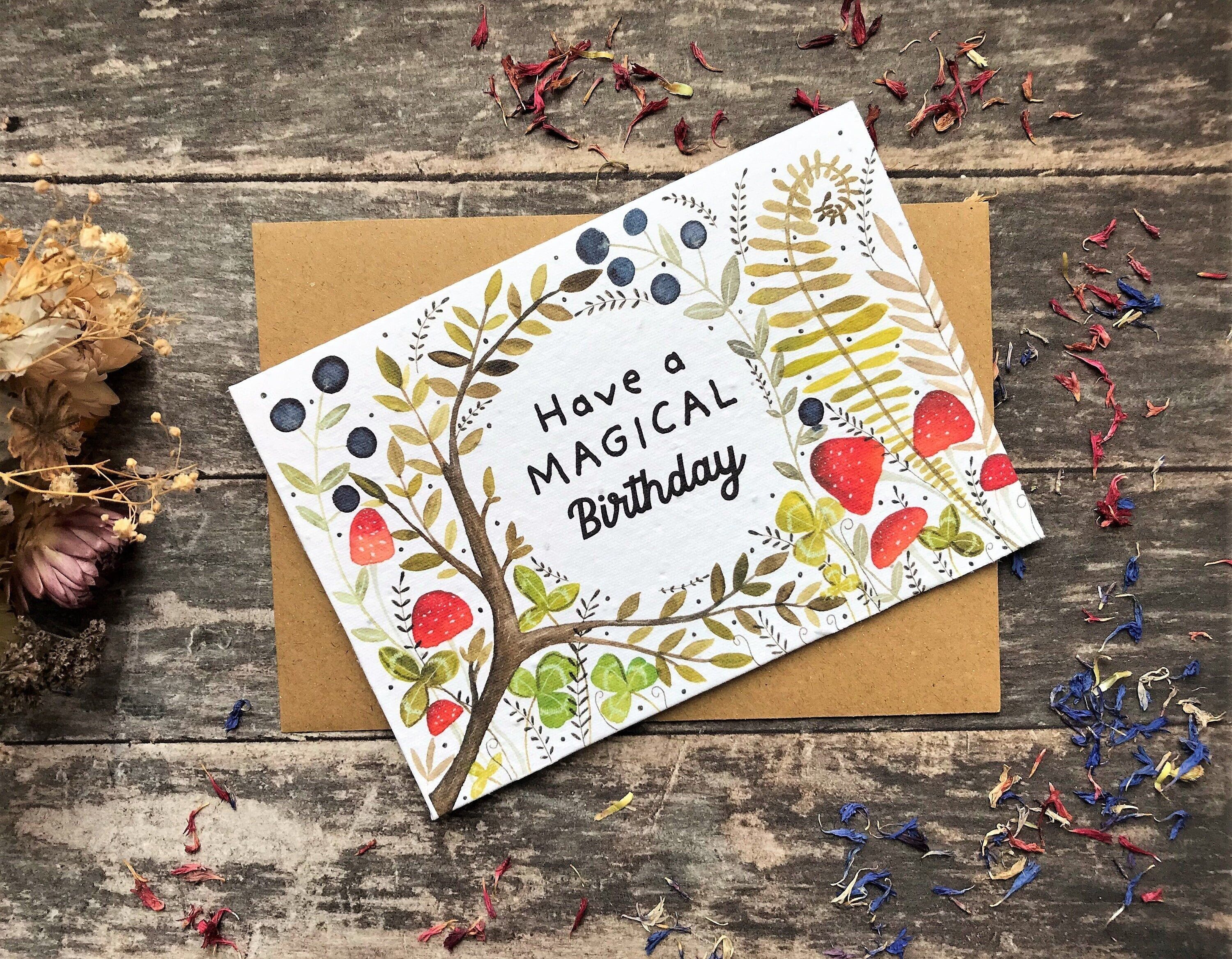 Plantable Seed Paper Birthday Card: Woodland Flower Design