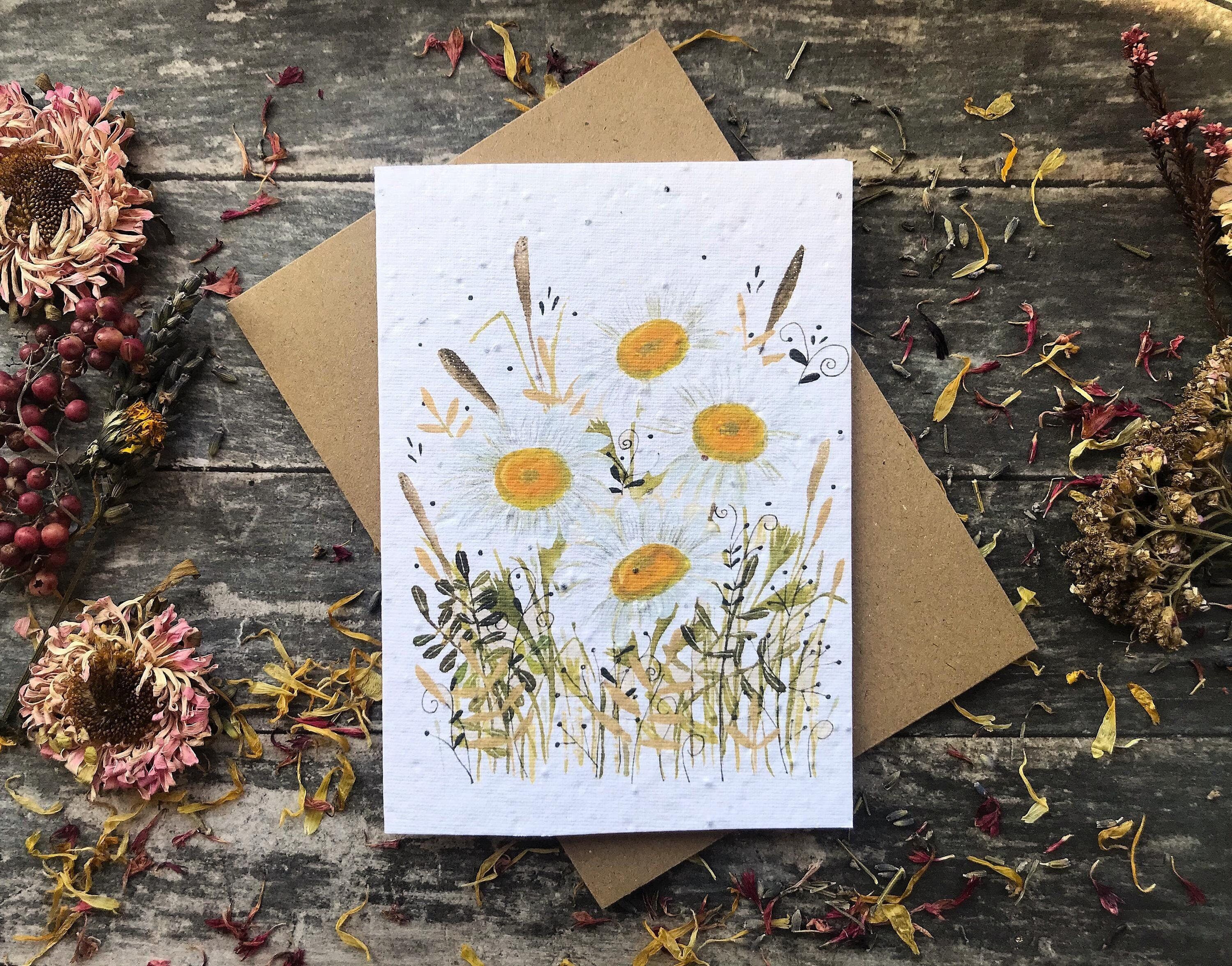 Plantable Daisy Seed Paper Card: Watercolor Floral Art
