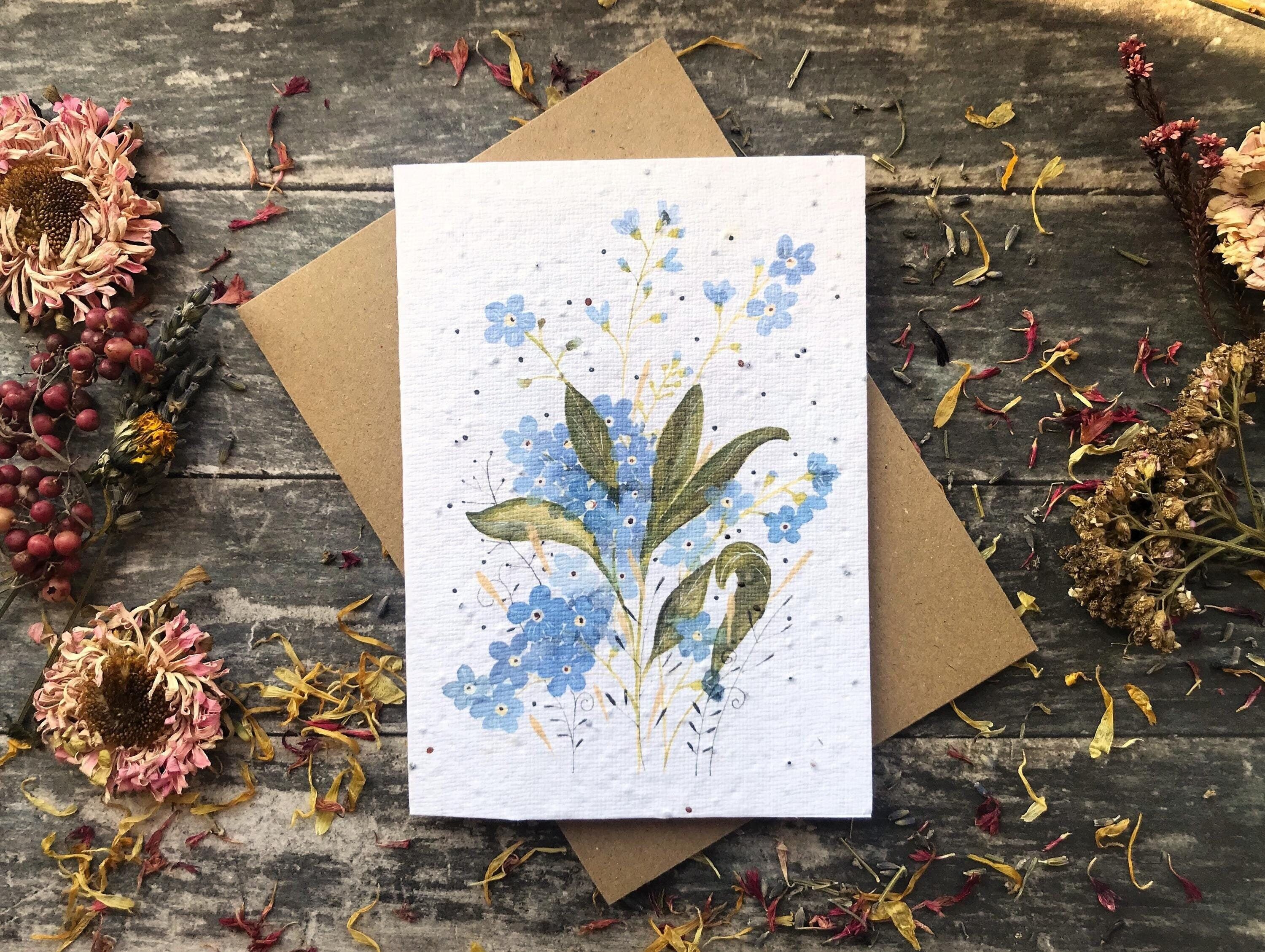 Plantable Seed Paper Birthday Card: Forget-Me-Not Watercolor Floral Art
